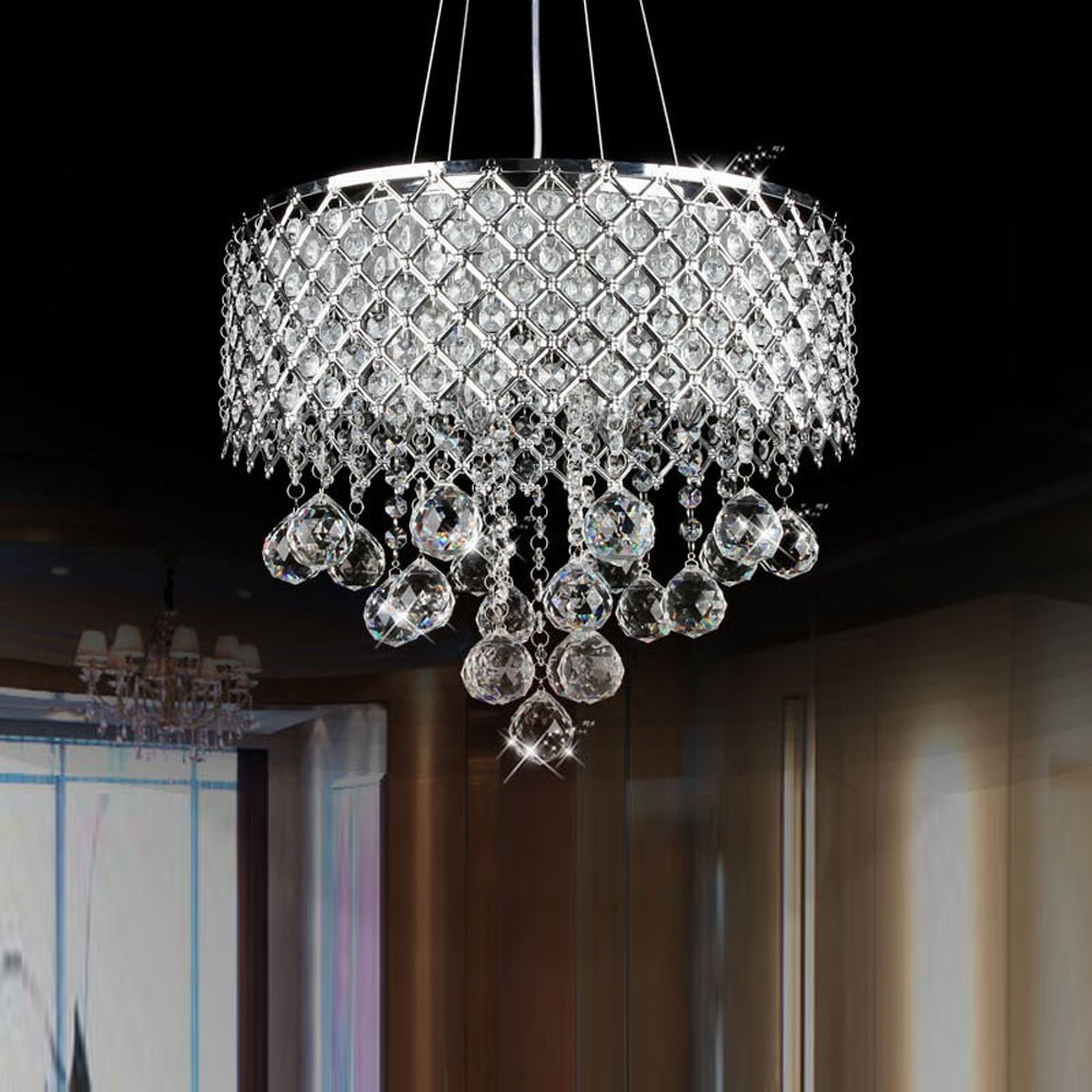 4-Light Flush Mount Chrome Crystal Chandelier - Modern Ceiling Light Fixture for Dining Room, Bedroom, Living Room & Foyer Lighting