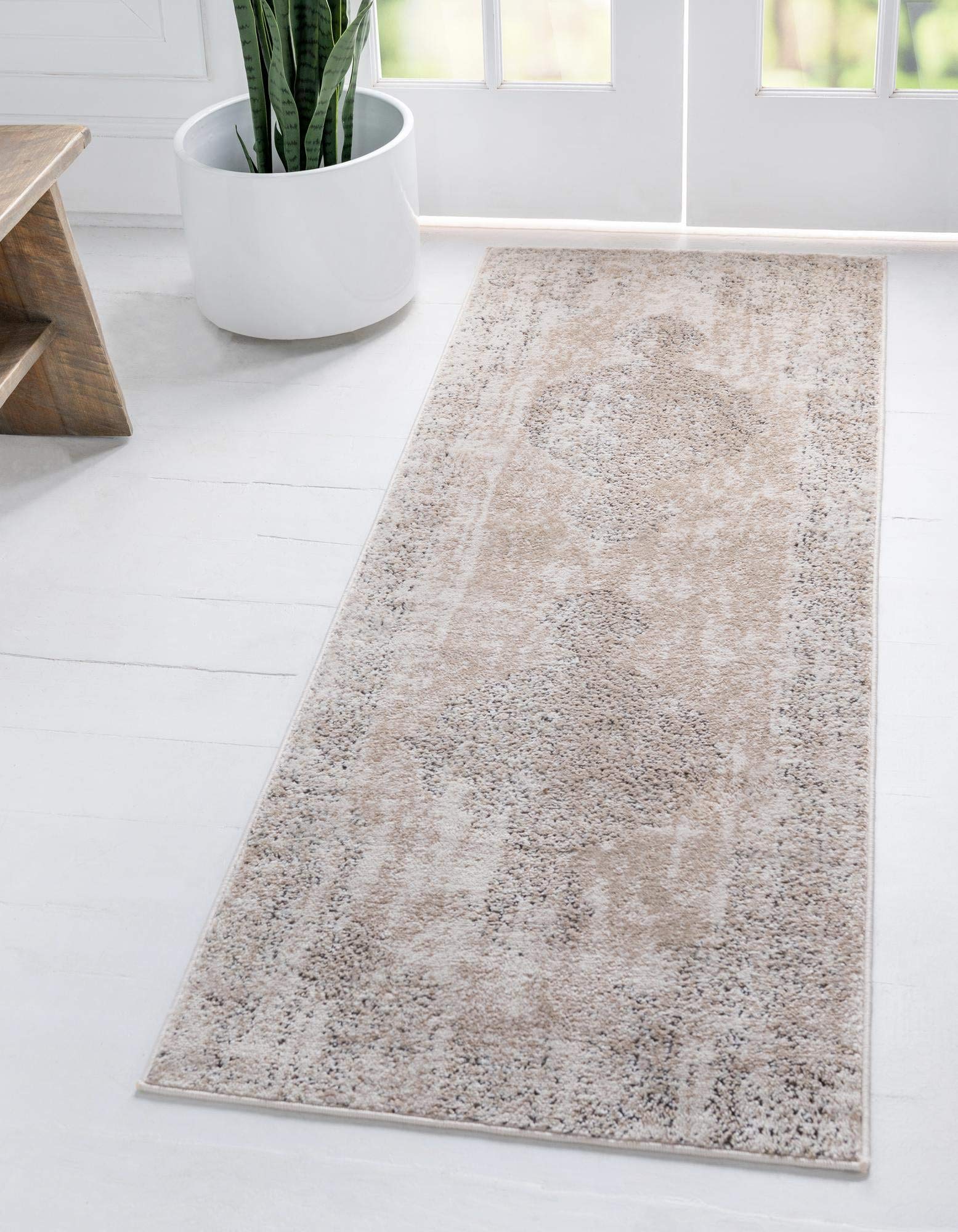 Premium 12 Ft Ivory Low-Pile Runner Rug - Oregon Collection by Rugs.com | Non-Slip Hallway & Entryway Carpet for High Traffic Areas | Perfect for Home, Office & Apartment Decor