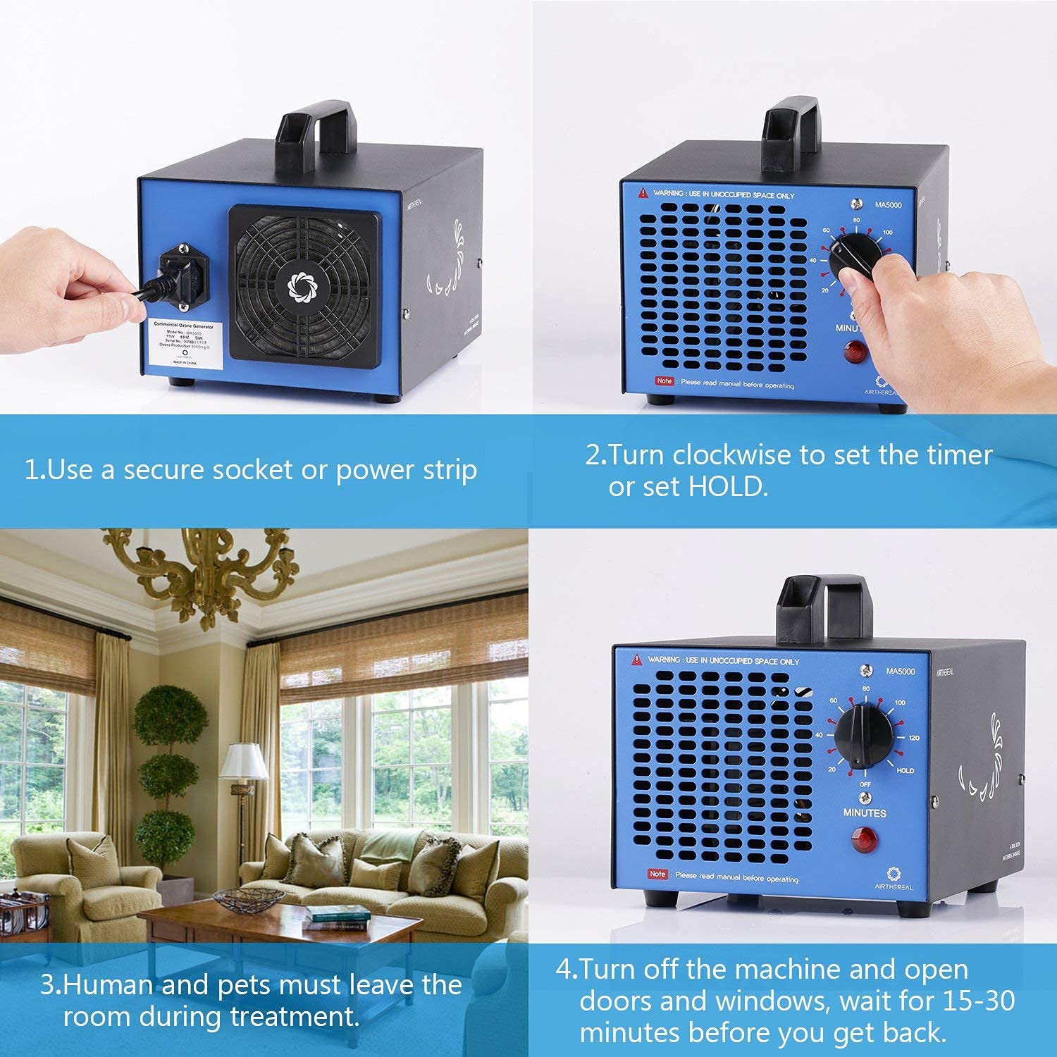 Airthereal MA5000 & MA10K-PRO Ozone Generator Bundle - 5000mg/h & 10000mg/h High Capacity O3 Air Purifier for Home, Office, and Commercial Use - Eliminates Odors, Mold, and Bacteria in Large Spaces