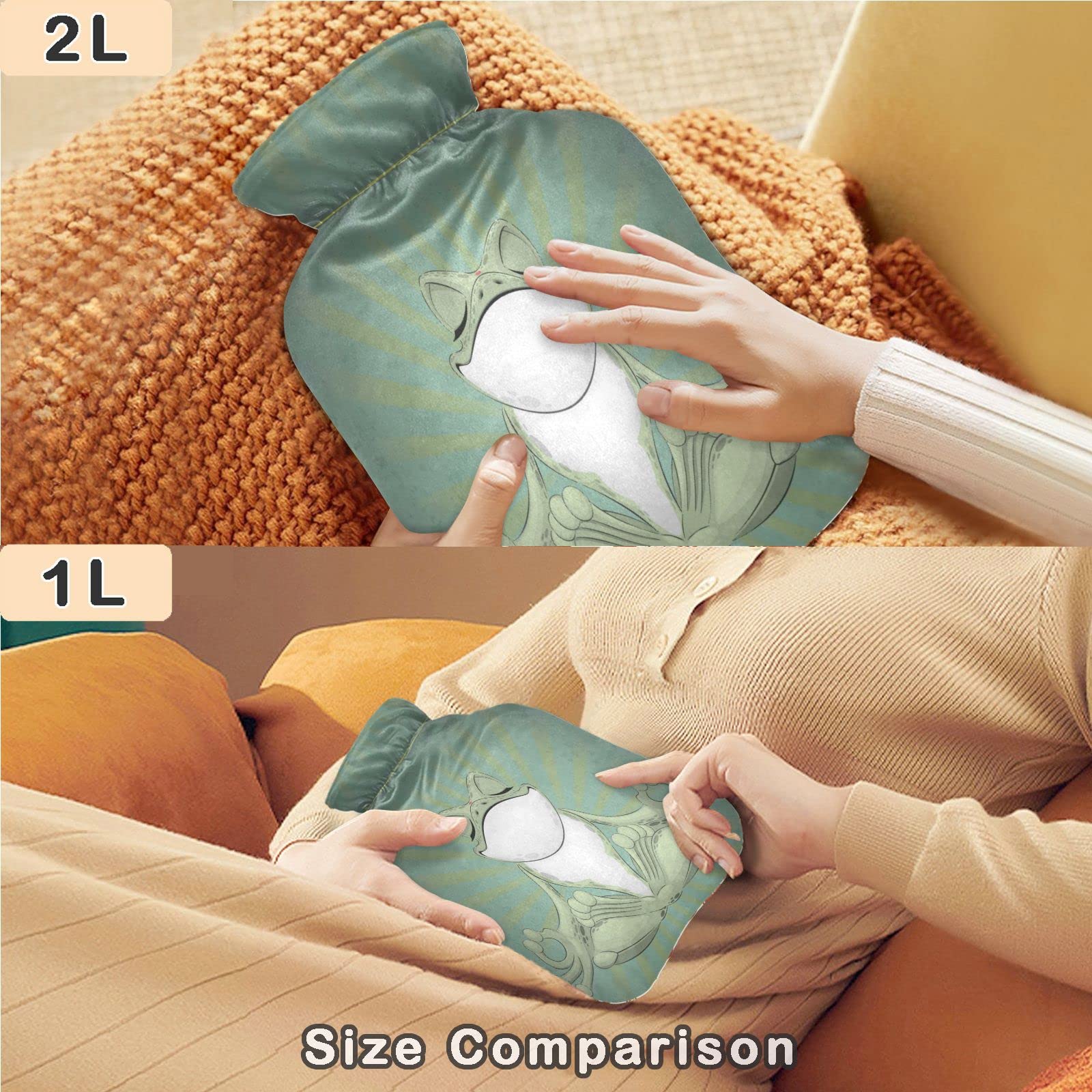 2L Large Hot Water Bottle with Cover - Yoga Frog Design for Neck & Shoulder Pain Relief, Hand & Feet Warmer - Hot & Cold Therapy - Perfect for Winter Warmth, Muscle Relaxation & Home Comfort
