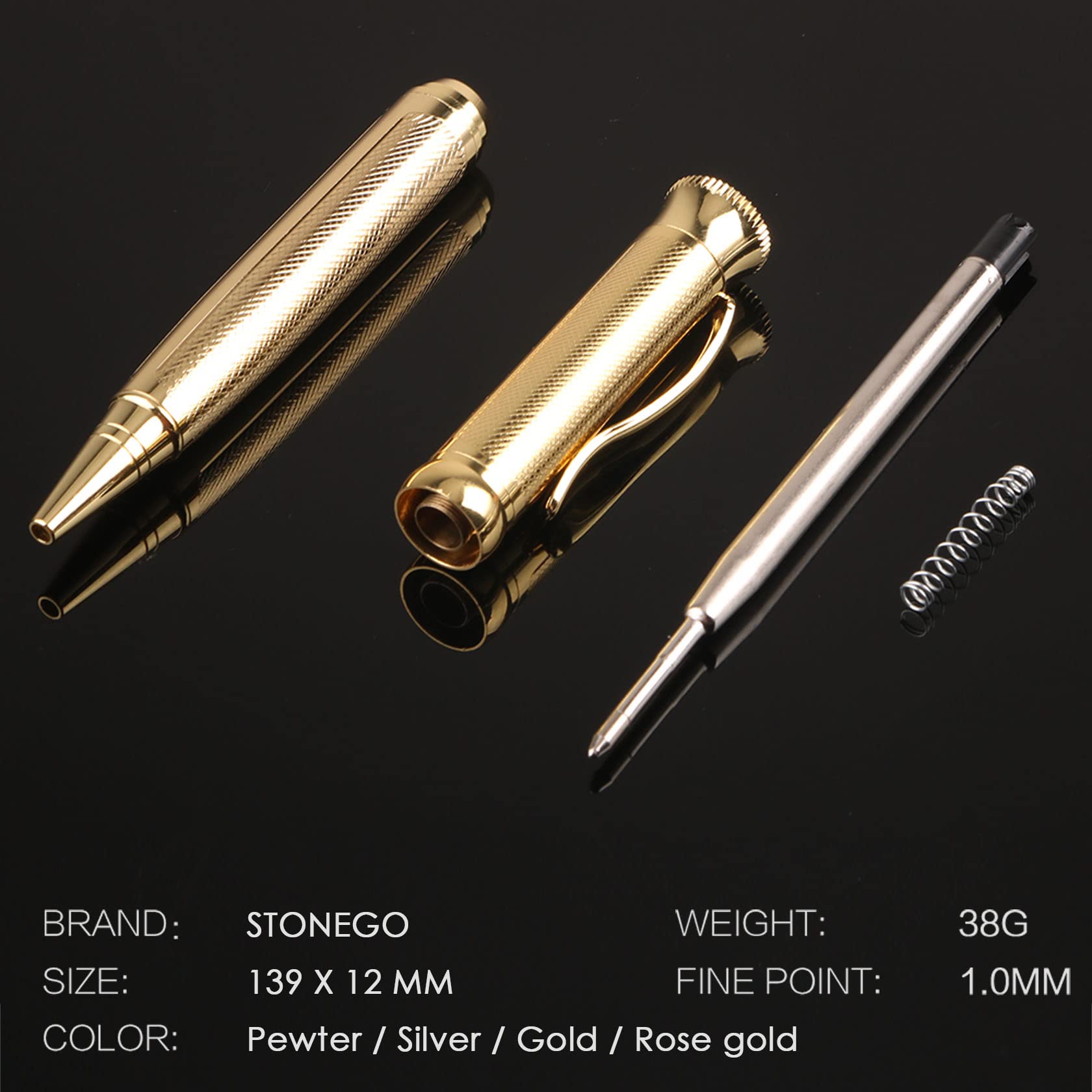 STONEGO Premium Metal Ballpoint Pen - Retractable Striped Rollerball Pen with 1.0mm Medium Point, Elegant Pewter Finish - Perfect Gift for Men & Women, Ideal for Office, Business, School, Writing & Daily Use