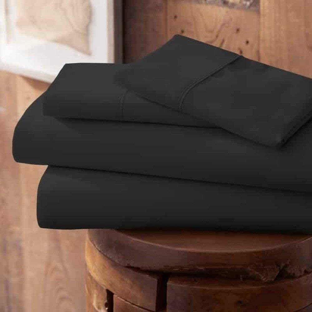 4-Piece 600 Thread Count 100% Egyptian Cotton Bed Sheet Set for Full Size Bed - Black Sateen Weave for Silky Soft Feel, Includes 1 Flat Sheet, 1 Fitted Sheet & 2 Pillowcases - Breathable & Ultra Soft - Fits Mattresses Up to 15