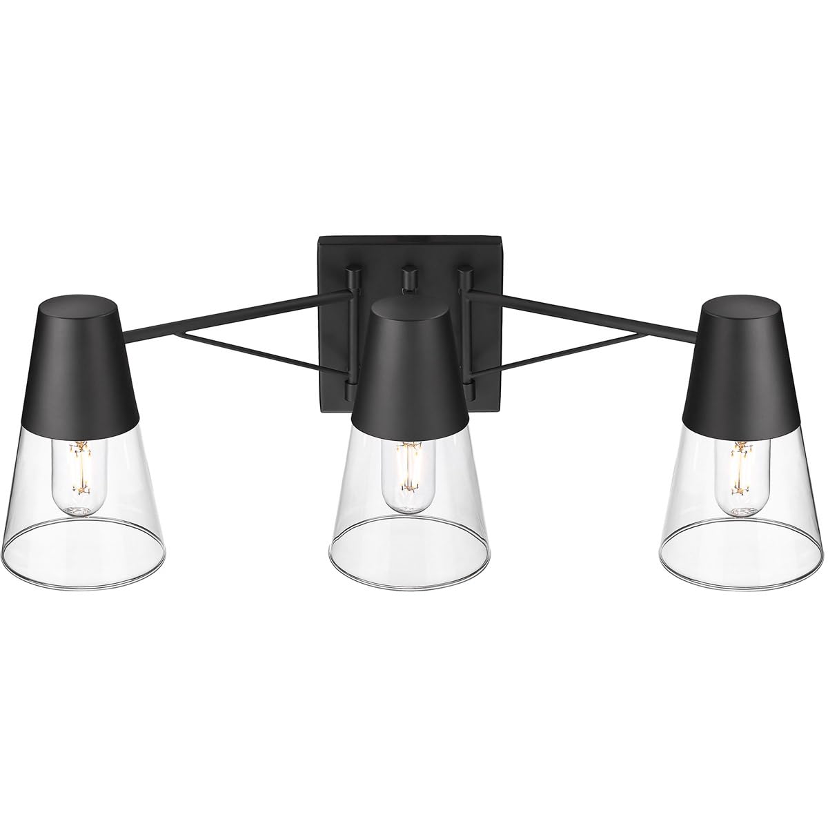 Golden Lighting Ryker 3-Light Bathroom Vanity Light Fixture - Matte Black Metal with Clear Glass Shades - Perfect for Modern Bathrooms, Powder Rooms & Spa Retreats