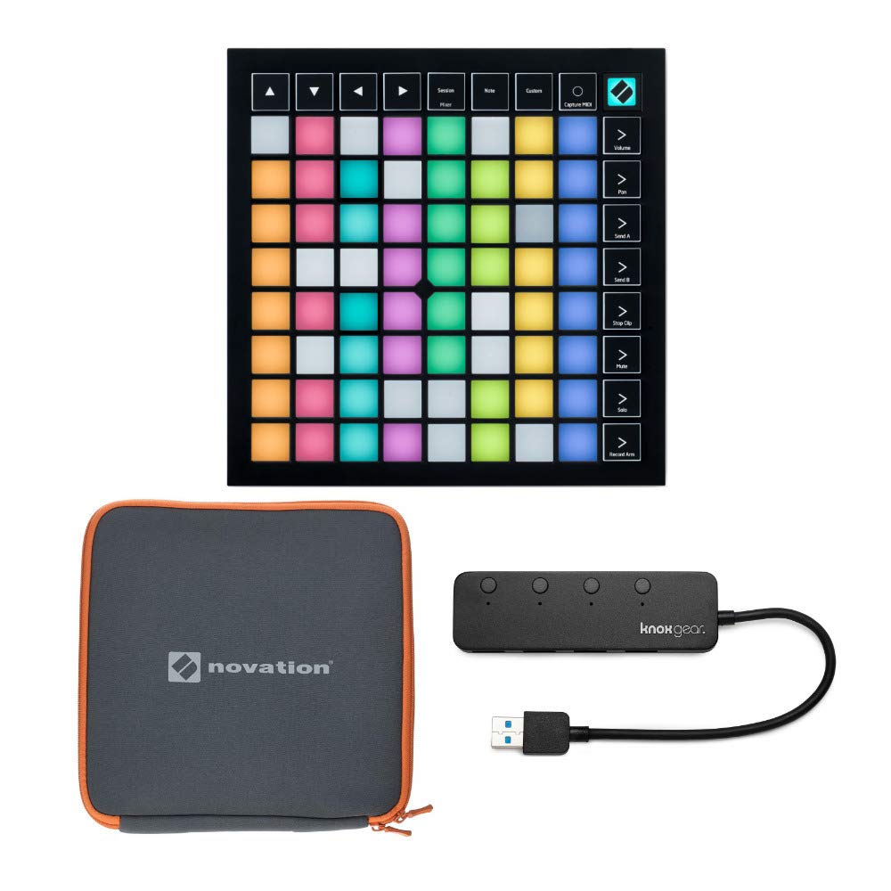 Novation Launchpad X MIDI Grid Controller Bundle with Protective Case & 4-Port USB 3.0 Hub - Perfect for Music Production, Live Performance & DJing