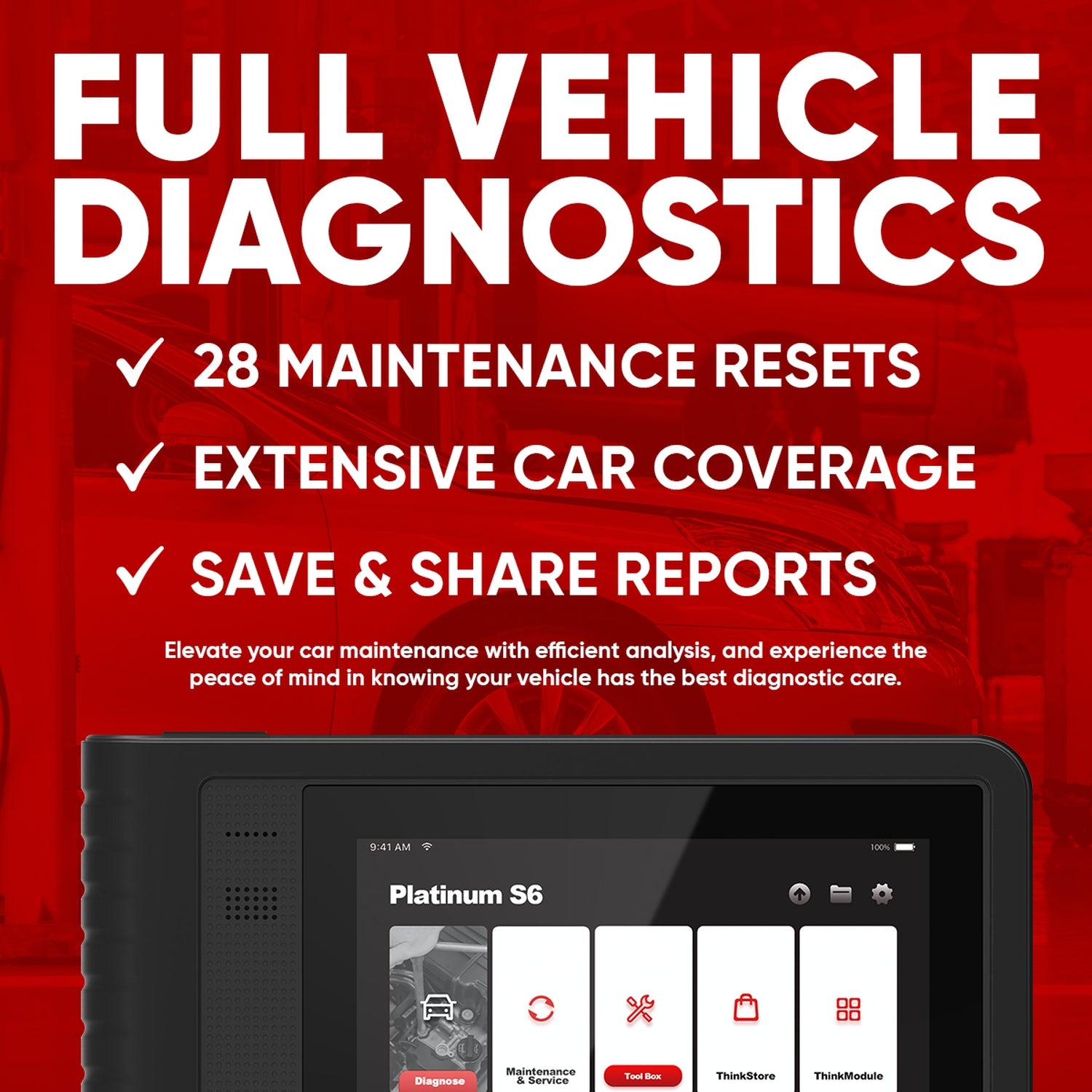 PLATINUM S6 6-Inch OBD2 Scanner - Full System Car Diagnostic Tool with 28 Maintenance Resets | Read & Clear Check Engine Light, ABS, SRS Codes | Perfect for Mechanics & DIY Auto Repairs at Home or Garage