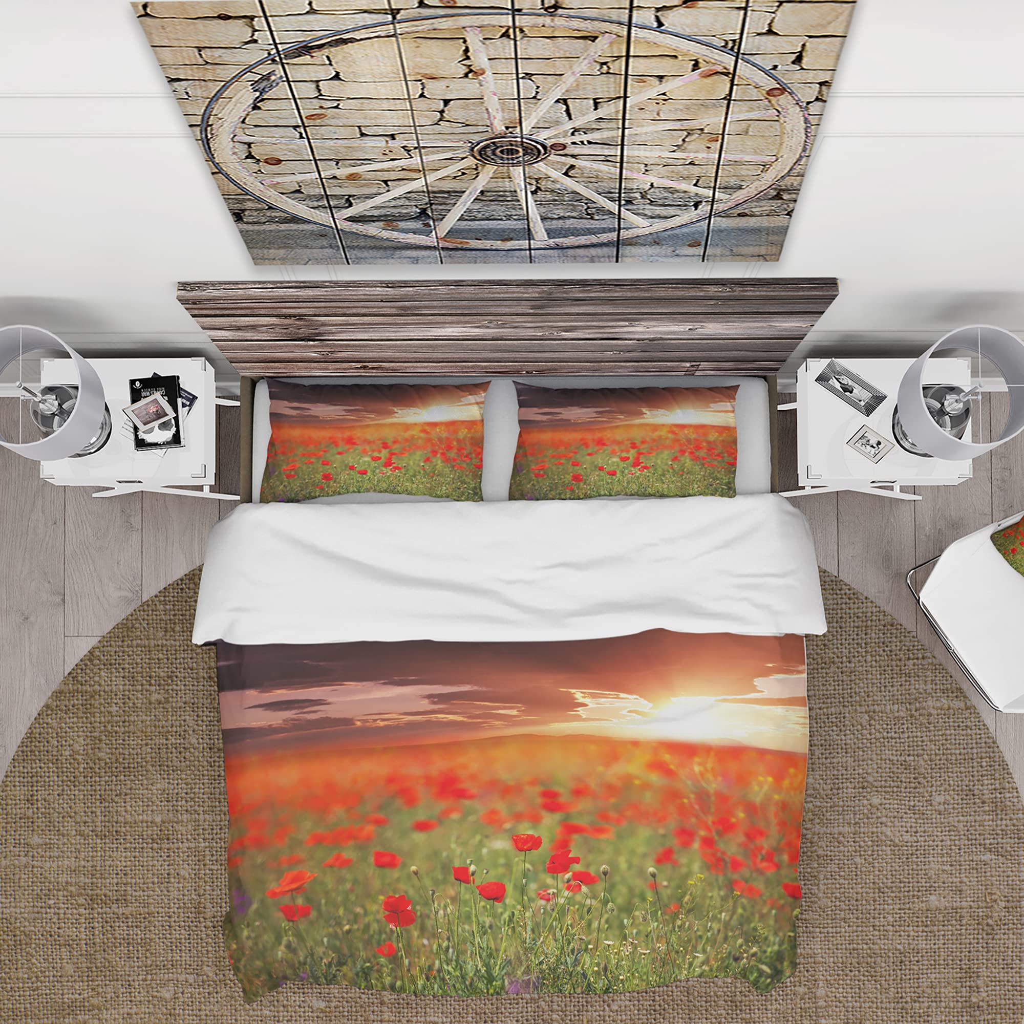 Wild Poppy Duvet Cover King - Floral Coastal Bedding Set for All Seasons