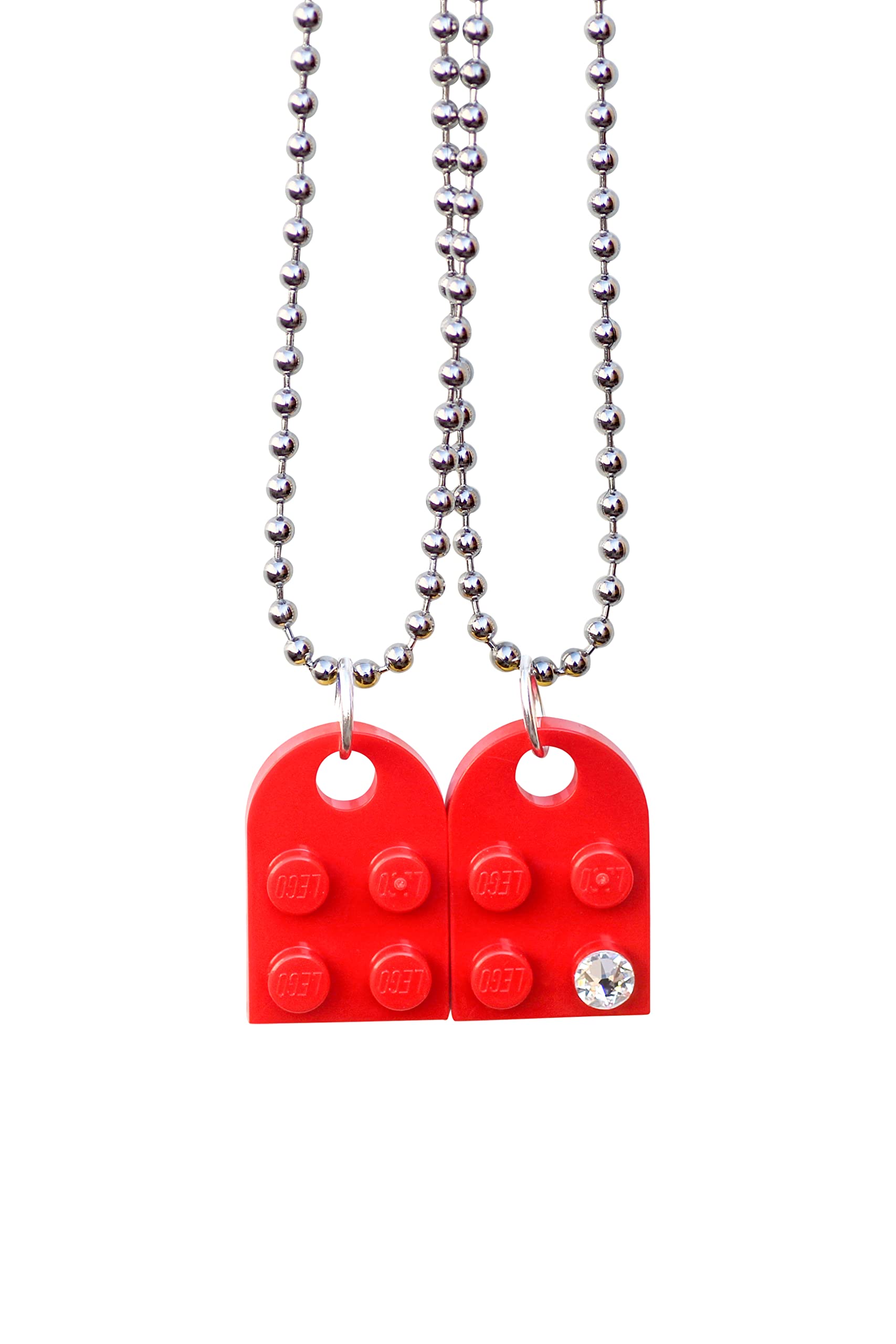 Brick Heart Lego Necklace with Swarovski Crystal - 2 Bricks & 2 Silver Ball Beads - Stylish Black Gift Box - Perfect Friendship & Romantic Gift for Couples, BFFs, Him or Her - By TANTANBRICKS4U | Great for Anniversaries, Valentine's Day & Special Occasions