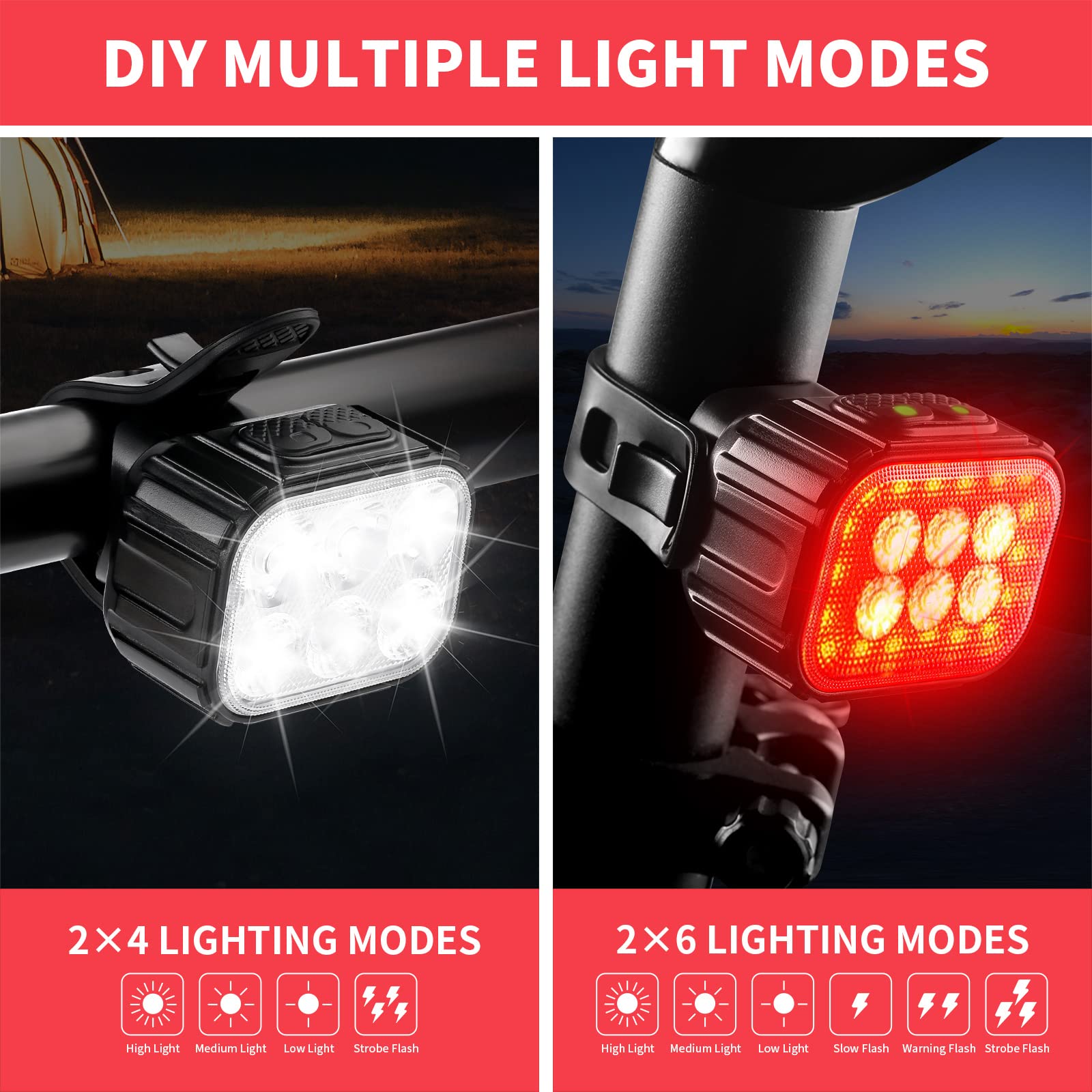 Rechargeable Bike Light Set - Super Bright LED Bicycle Headlight & Taillight for Mountain/Road Bikes - Waterproof Front & Back Flashlight for Night Cycling Safety | Perfect for Commuting, Trail Riding & Urban Cycling