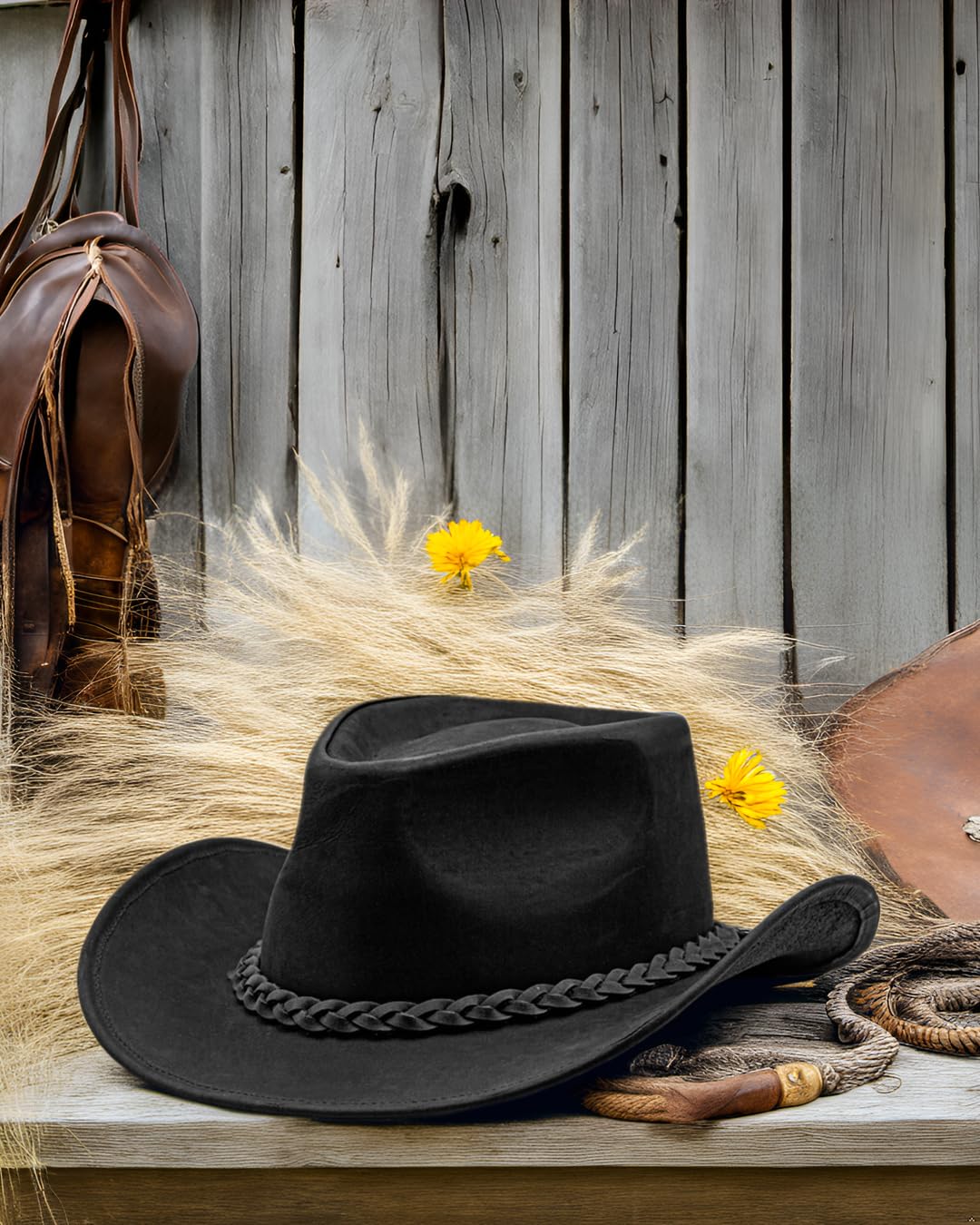 Premium Block Grain Leather Cowboy Hat for Men & Women - Adjustable Western Style Hat with Durable Construction | Perfect for Rodeo, Country Music Festivals & Outdoor Adventures