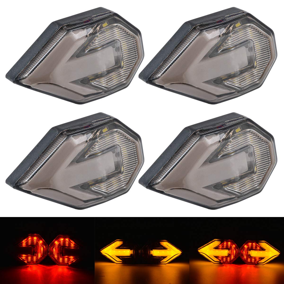 Universal Motorcycle Turn Signal Lights - Amber Yellow Blinkers & Red Daytime Running Lamps - Front/Rear Indicators Compatible with Kawasaki, Yamaha, Suzuki (4-Pack) - Perfect for Night Riding, Commuting & Custom Bike Builds