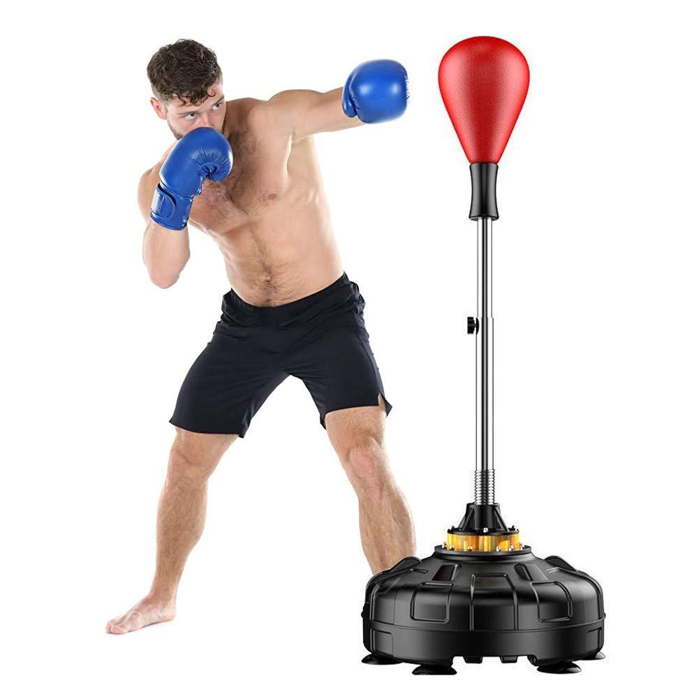 Adjustable Height Punching Bag with Stand - Free Standing Boxing Reflex Ball & Speed Bag Set for Home Gym Workout - Strong Suction Cup Base for Adults & Kids - Perfect for Boxing Training, Fitness Exercises & Stress Relief