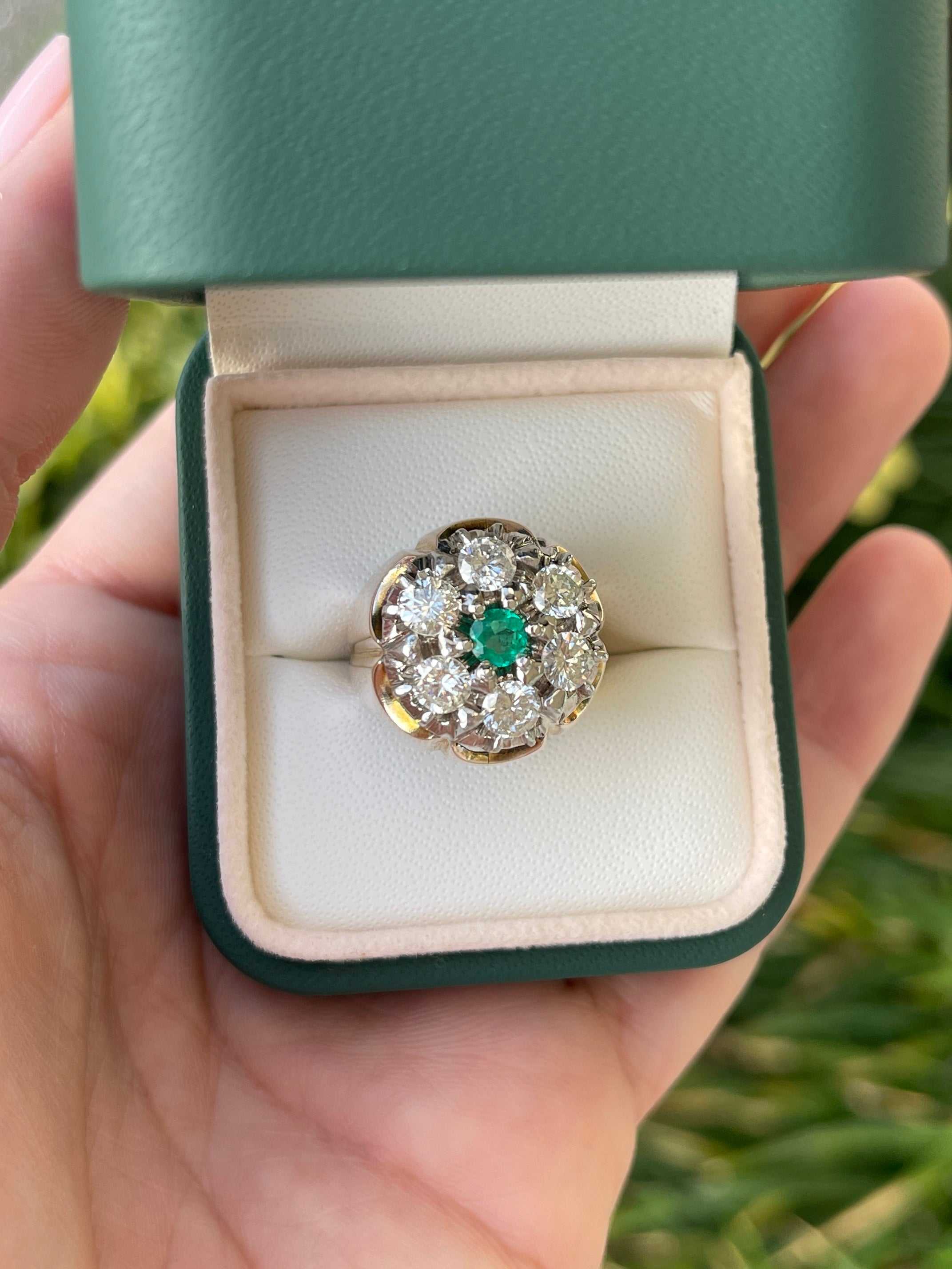 2.28tcw 19.3mm Wide 14K Gold Men's Diamond & Emerald Halo Cluster Ring for Wedding, Engagement, Anniversary & Special Occasions