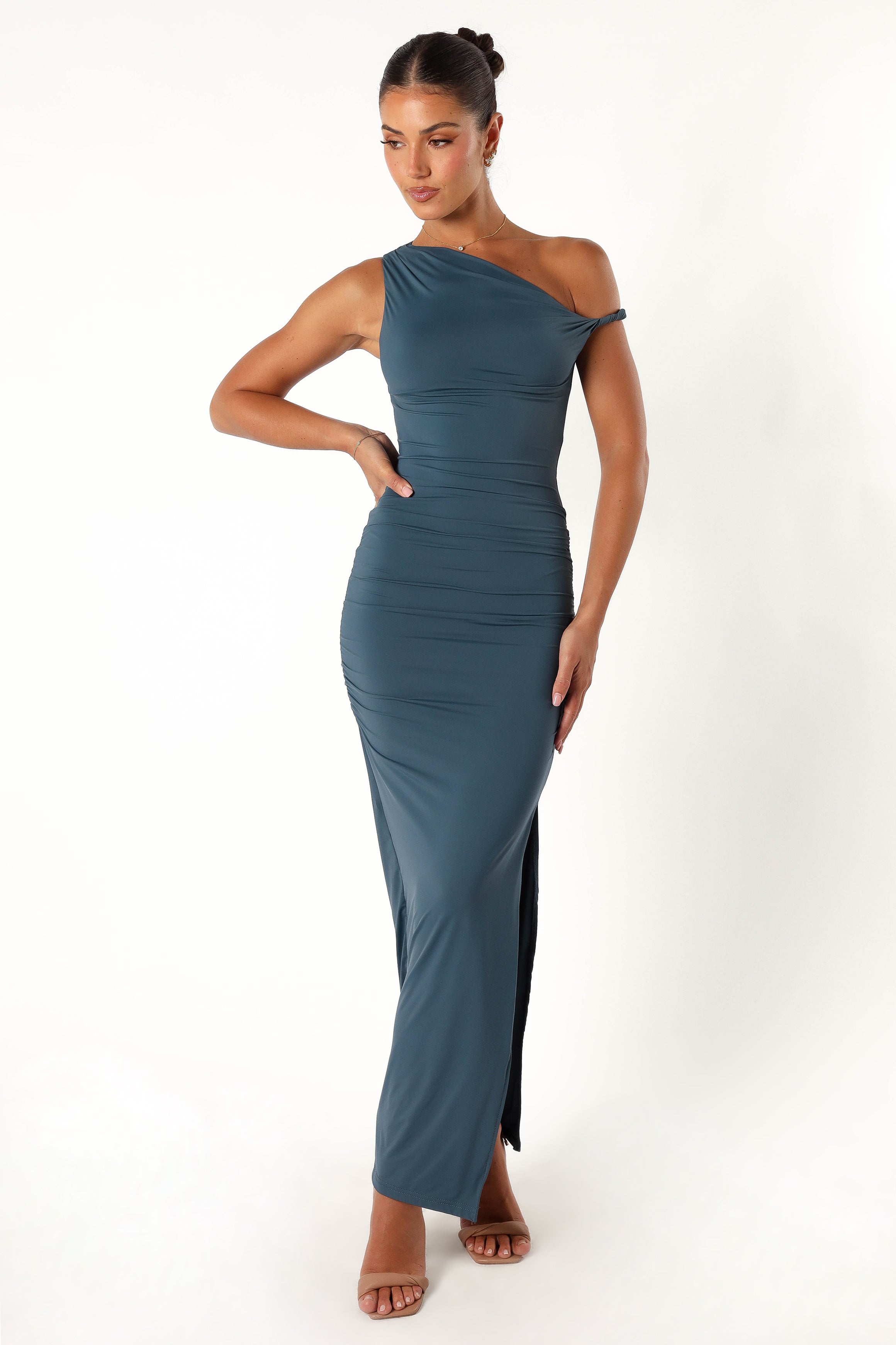 Karmina Women's Midi Dress in Steel Gray - Elegant Casual & Party Wear for Women | Perfect for Office, Date Night & Special Occasions