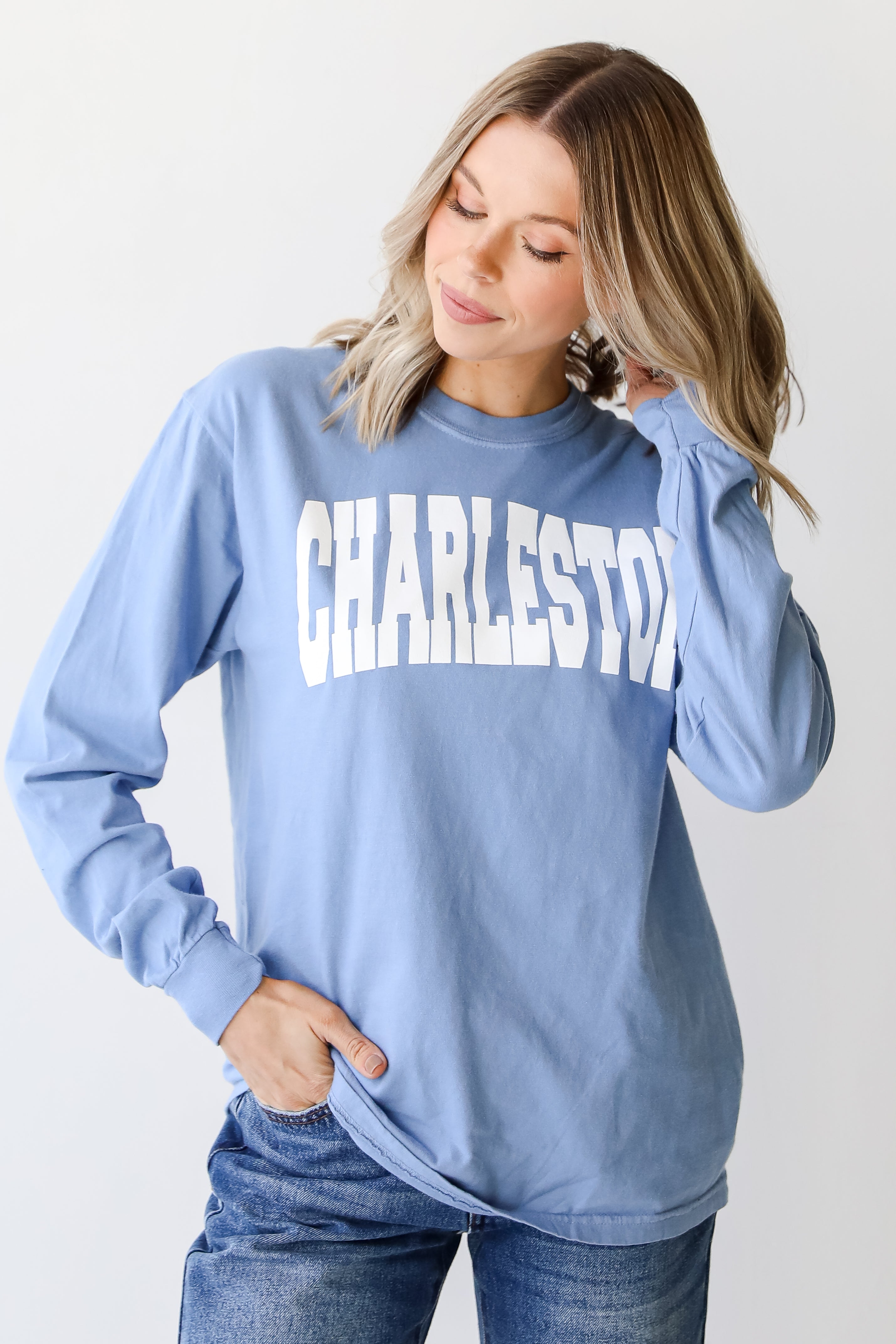 Blue Charleston Long Sleeve T-Shirt for Men & Women | Soft Cotton Casual Top | Perfect for Everyday Wear, Office & Date Night