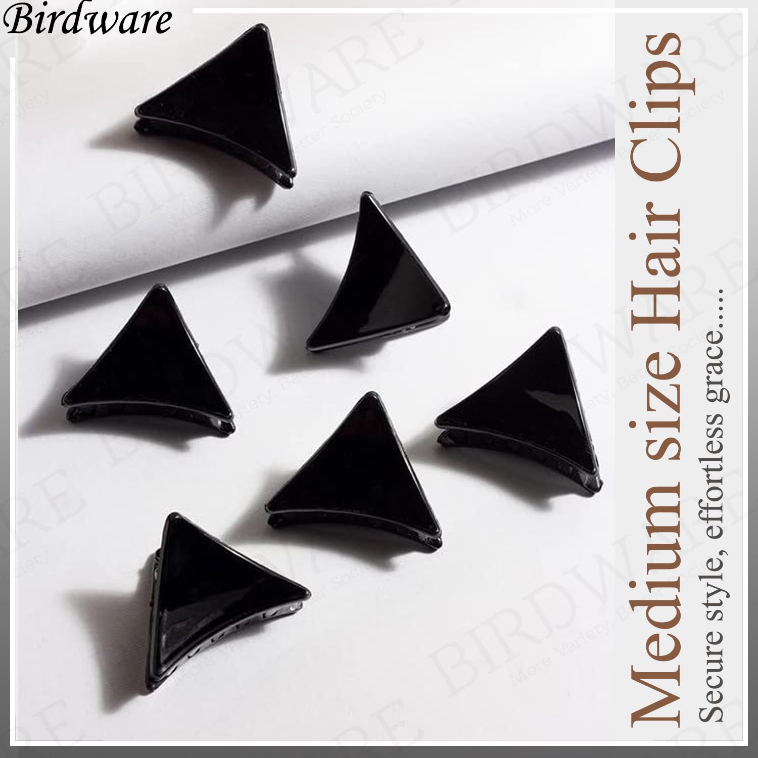 BIRDWARE Medium Black Acrylic Stone Hair Clips for Women - 6 Pack Hair Clutchers | Elegant Hair Accessories for Parties, Weddings & Everyday Styling