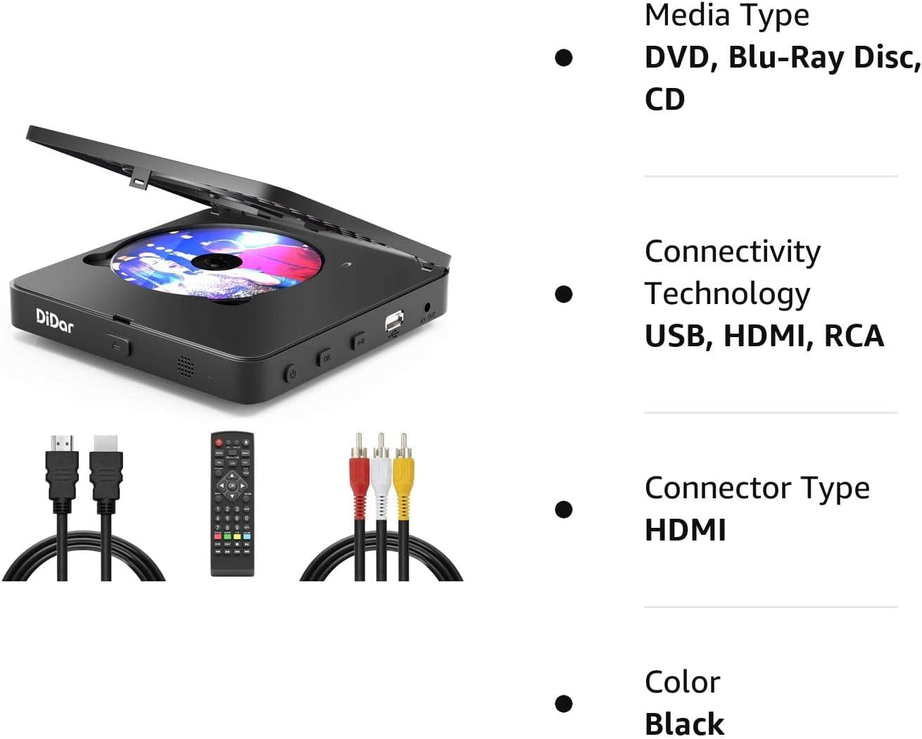 Super Mini Blu-ray HD DVD Player for TV - 1080P Full HD Home Theater System with Remote Control, HDMI & AV Cable, USB Input, PAL/NTSC Support | Portable Entertainment for Living Room, Bedroom & Travel