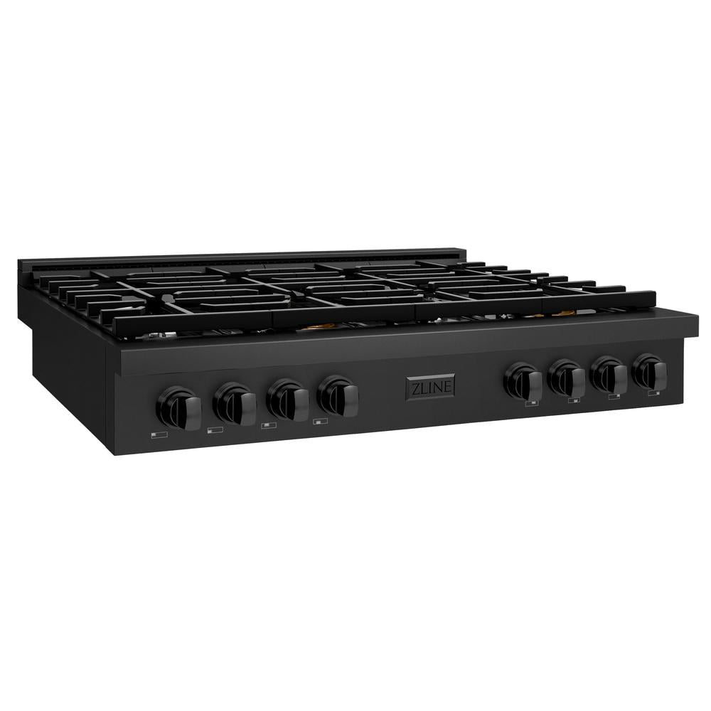 ZLINE 48 Inch Black Stainless Steel Gas Rangetop - 8 Burner Porcelain Cooktop Professional Range (SRTB 48) for Gourmet Cooking & Large Family Kitchens