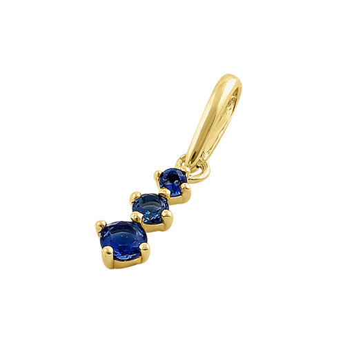 14K Yellow Gold Triple Round Blue Sapphire & CZ Pendant Necklace for Women - Elegant Jewelry Gift for Birthday, Anniversary & Special Occasions