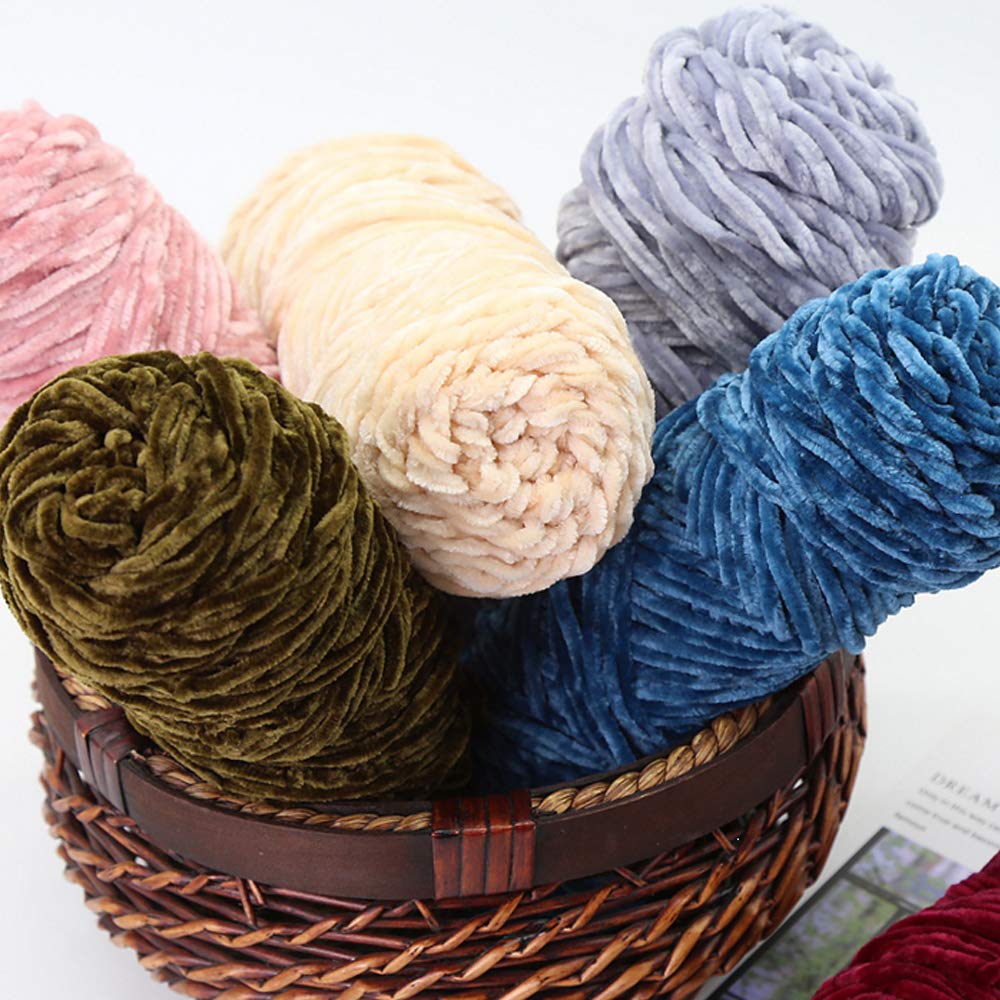 Soft Gray Blue Chenille Velvet Yarn for Crochet & Knitting - Fluffy DIY Yarn for Sweaters, Scarves, Gloves - 200g Gold Velvet Chenille Yarn - Perfect for Cozy Winter Accessories & Handmade Gifts