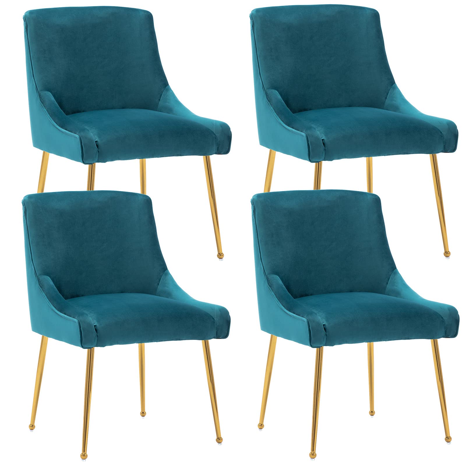 Guyou 4-Piece Teal Velvet Dining Chairs Set - Modern Upholstered Accent Chairs with Gold Metal Legs for Kitchen, Dining Room, Living Room & Bedroom - Elegant Home Decor for Dinner Parties & Cozy Gatherings