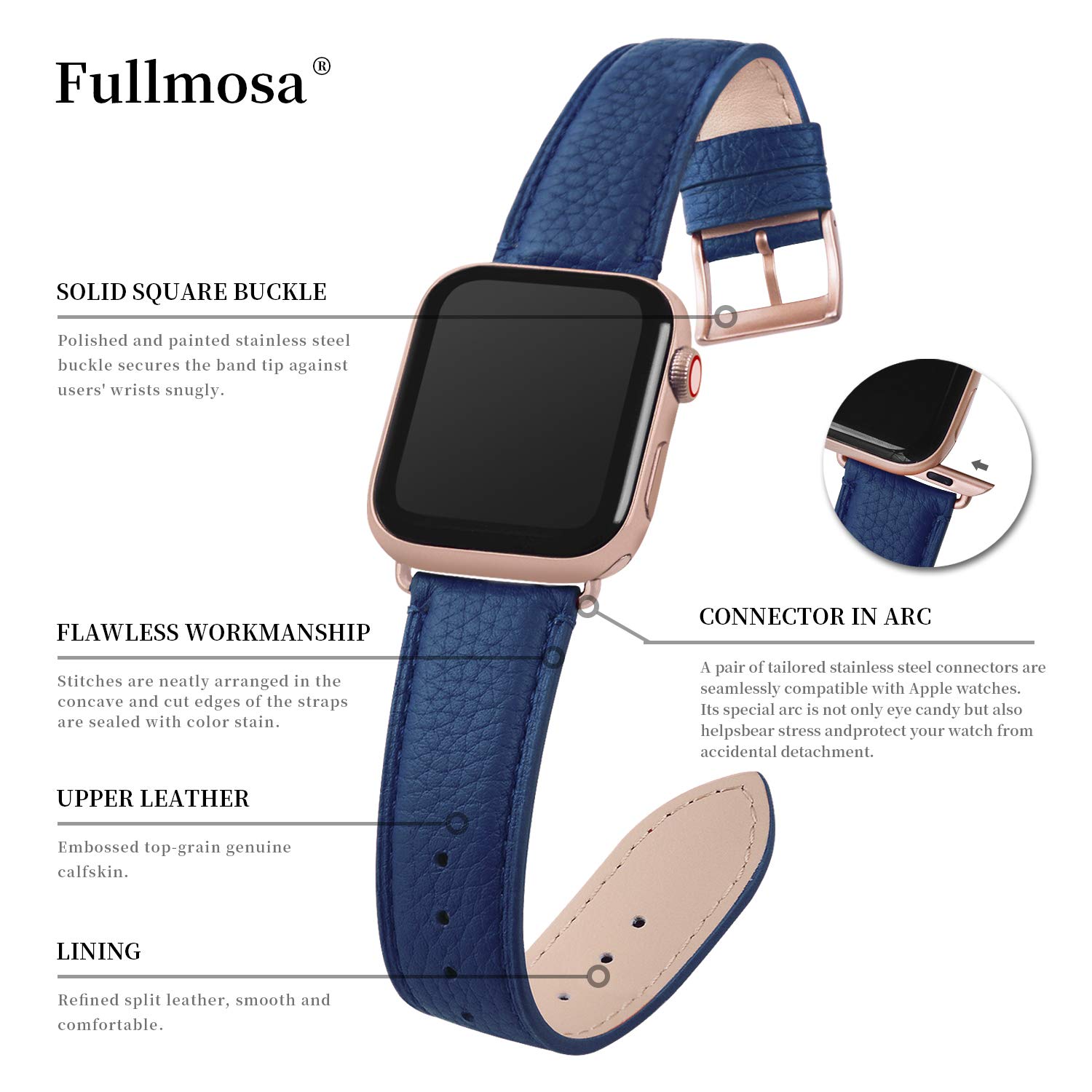 Premium Fullmosa Leather Apple Watch Bands for 38mm 40mm 41mm 42mm 44mm 45mm 49mm - Compatible with Series 9/8/7/6/5/4/3/2/1/SE/Ultra 2 - Stylish Dressy Strap with Case for Women - Perfect for Work, Parties & Everyday Wear
