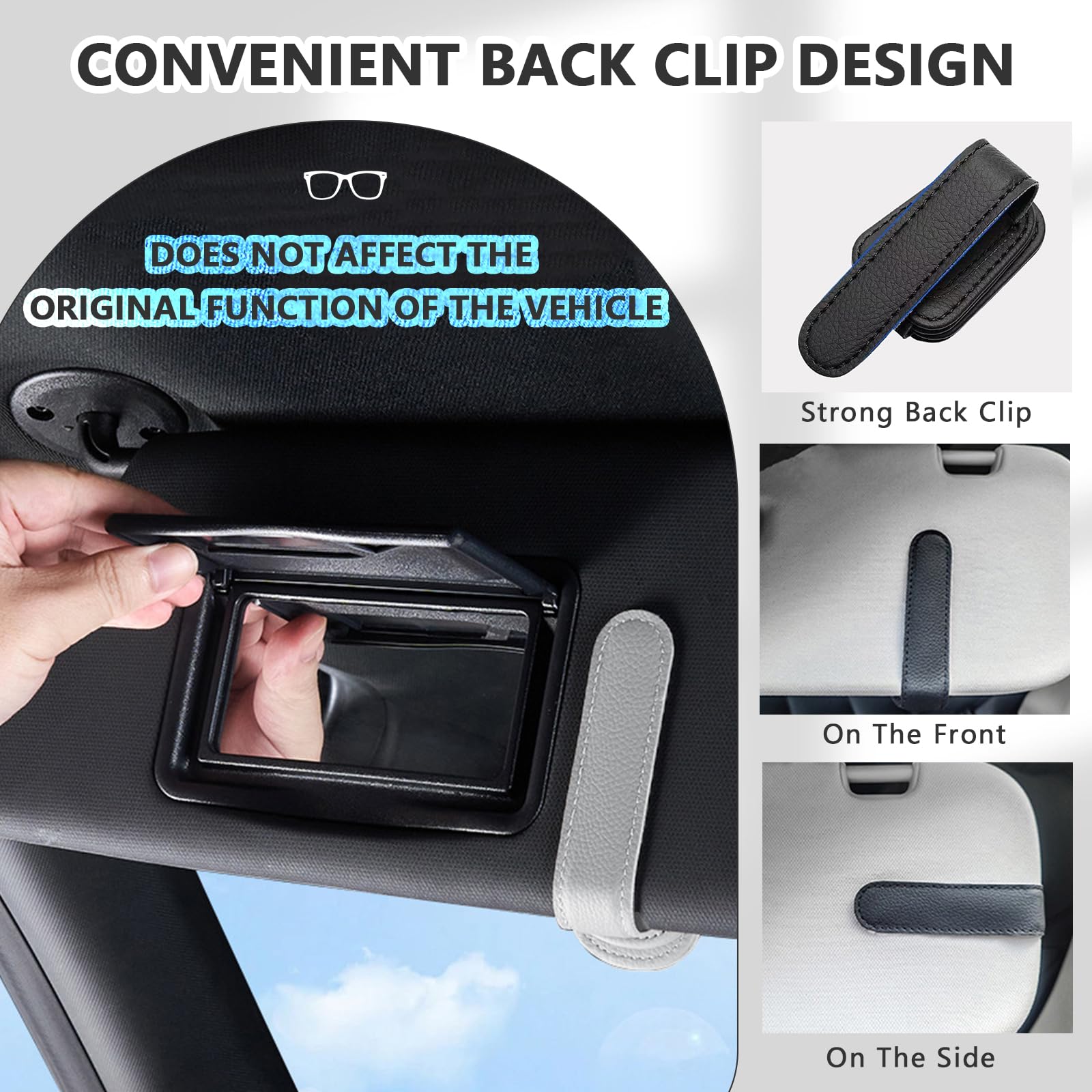 Magnetic Leather Sunglasses Holder for Car (2 Pack) - Car Visor Clip for Eyeglasses, Cards & Tickets - Durable Car Accessories for Organizing Sunglasses - Perfect for Road Trips, Commuting & Daily Driving