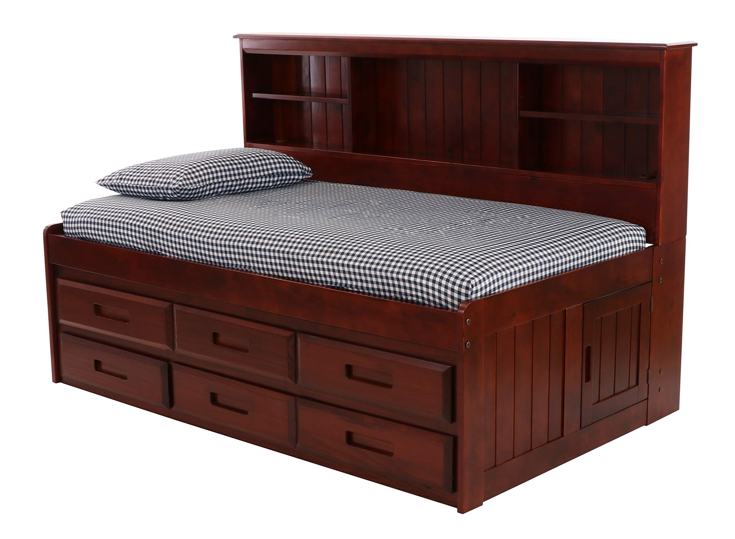 Discovery World Furniture Twin Bookcase Daybed with 6 Drawers in Merlot - Space-Saving Storage Bed for Kids, Teens & Guest Rooms, Perfect for Small Bedrooms, Dorms & Apartments