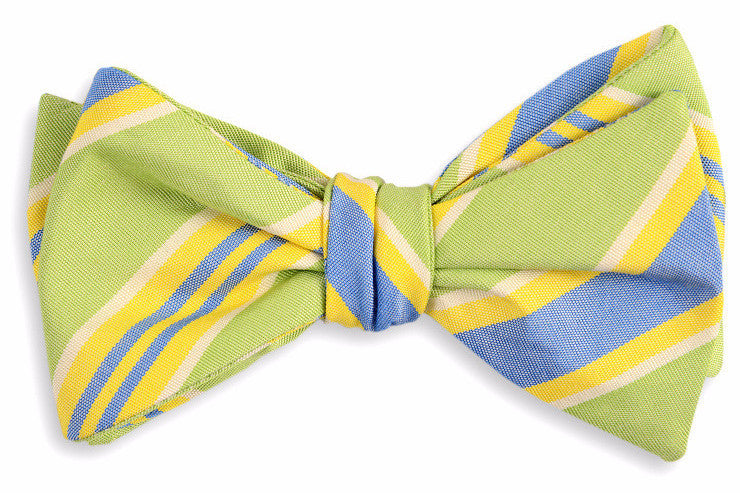 Palm Beach Stripe Bow Tie in Lime Green - Classic Preppy Style for Weddings, Parties & Formal Events