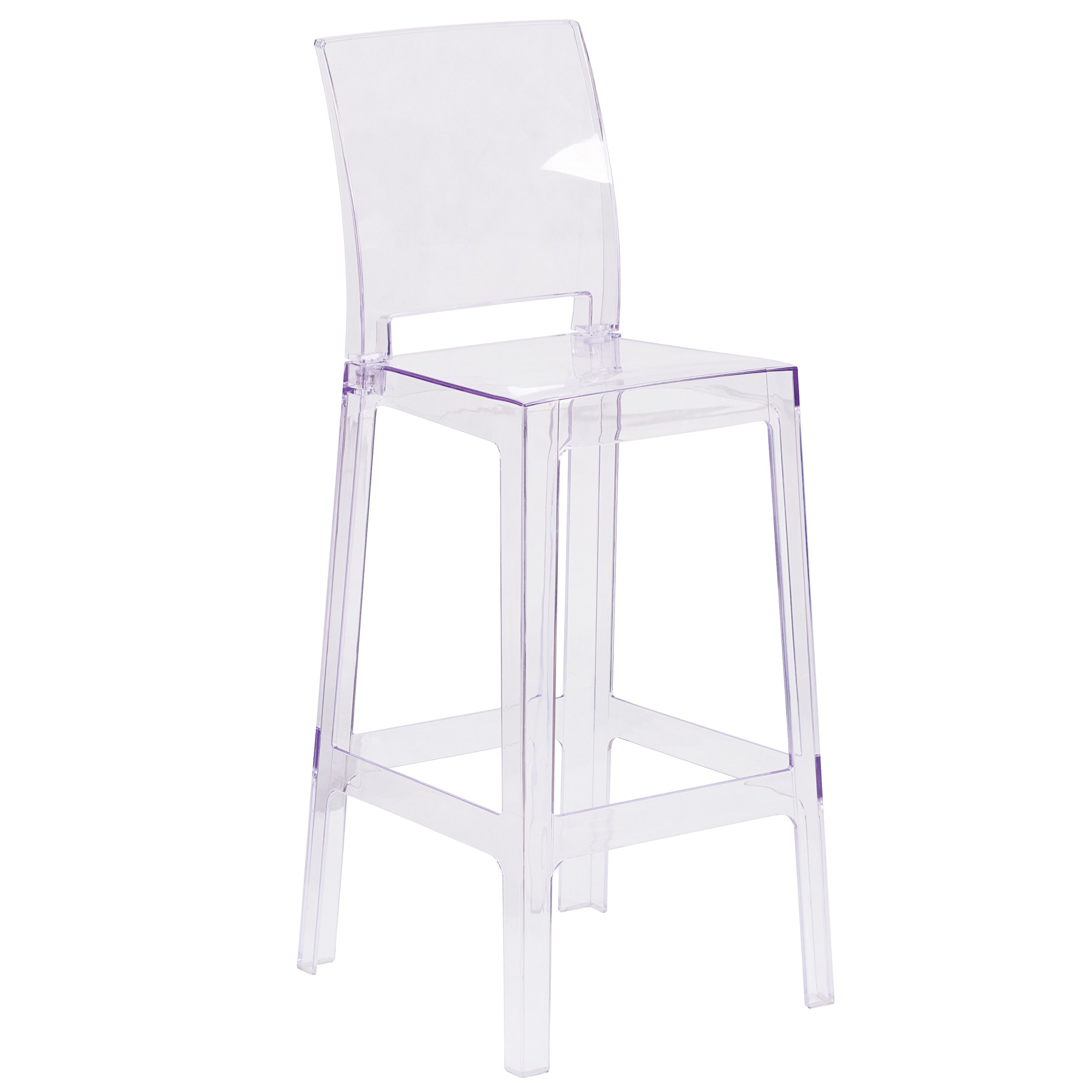 Ghost Bar Stool with Square Back - Transparent Crystal Acrylic Bar Stool for Modern Home, Kitchen Island, or Lounge Decor