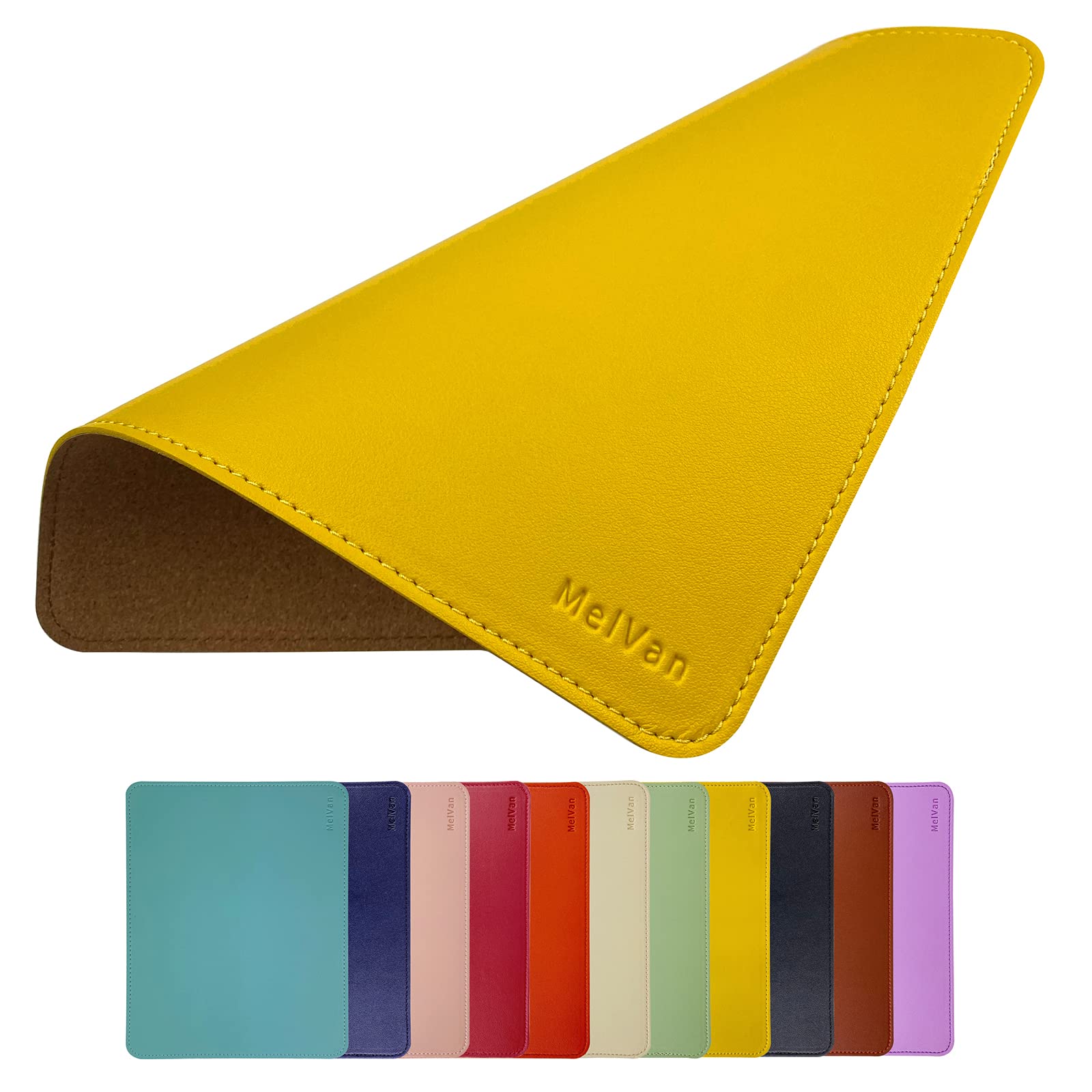 Premium PU Leather Mouse Pad with Stitched Edge - Waterproof Wooden Gaming Mouse Mat for PC, Laptop, Office & Home Use - Non-Slip Desk Accessory (10.2