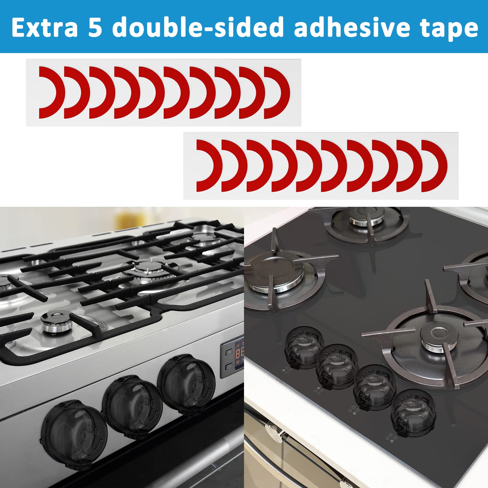 Child Safety Stove Knob Covers - 5 Pack Universal Baby Proofing Gas Oven Knob Protectors with Double-Key Lock Design | Prevent Toddler Burns & Accidents in Kitchen, Daycare or Restaurant
