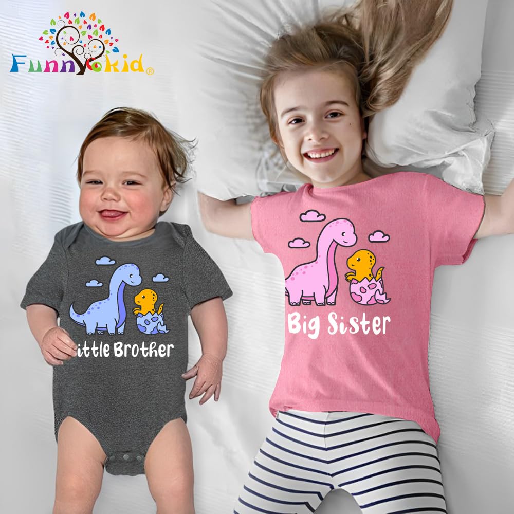 Funnycokid Big Sister Little Brother Matching Outfits - Toddler Girl Shirts & Newborn Boy Clothes - Sibling Coordinating Sets for Family Photos & Special Occasions