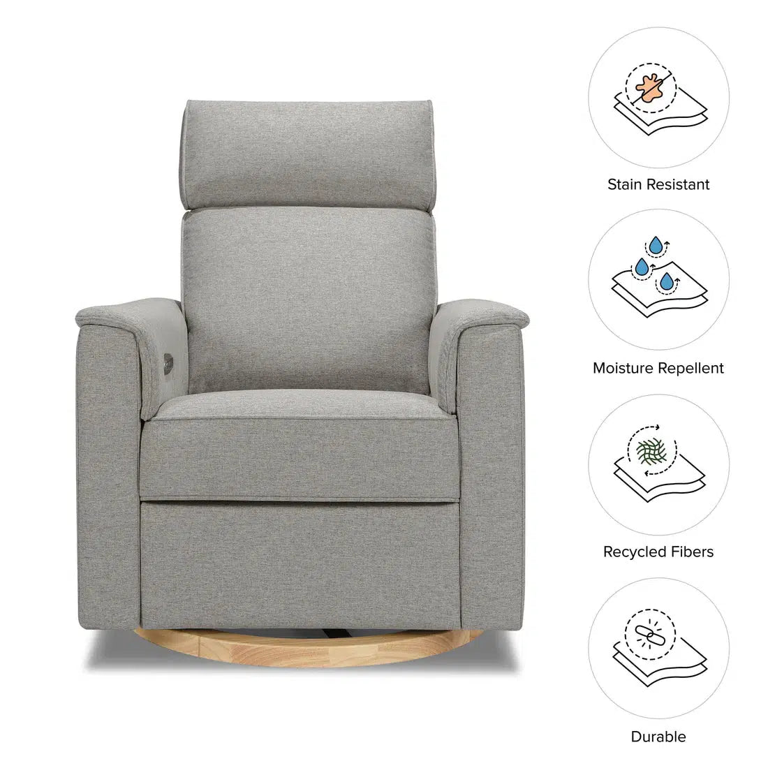 Monogram by Namesake Willa Power Recliner with Adjustable Headrest - Performance Grey Eco Weave & Wood Base (Exclusive) - Perfect for Living Room, Home Theater & Office Relaxation