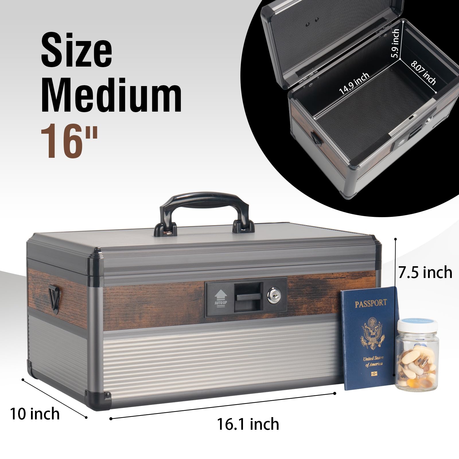 Extra Large Medicine Lock Box 16x10x7.5 Inch - Secure Locking Storage for Medications & First Aid Supplies - Key Safe Security Box for Home, Travel, and Healthcare Use