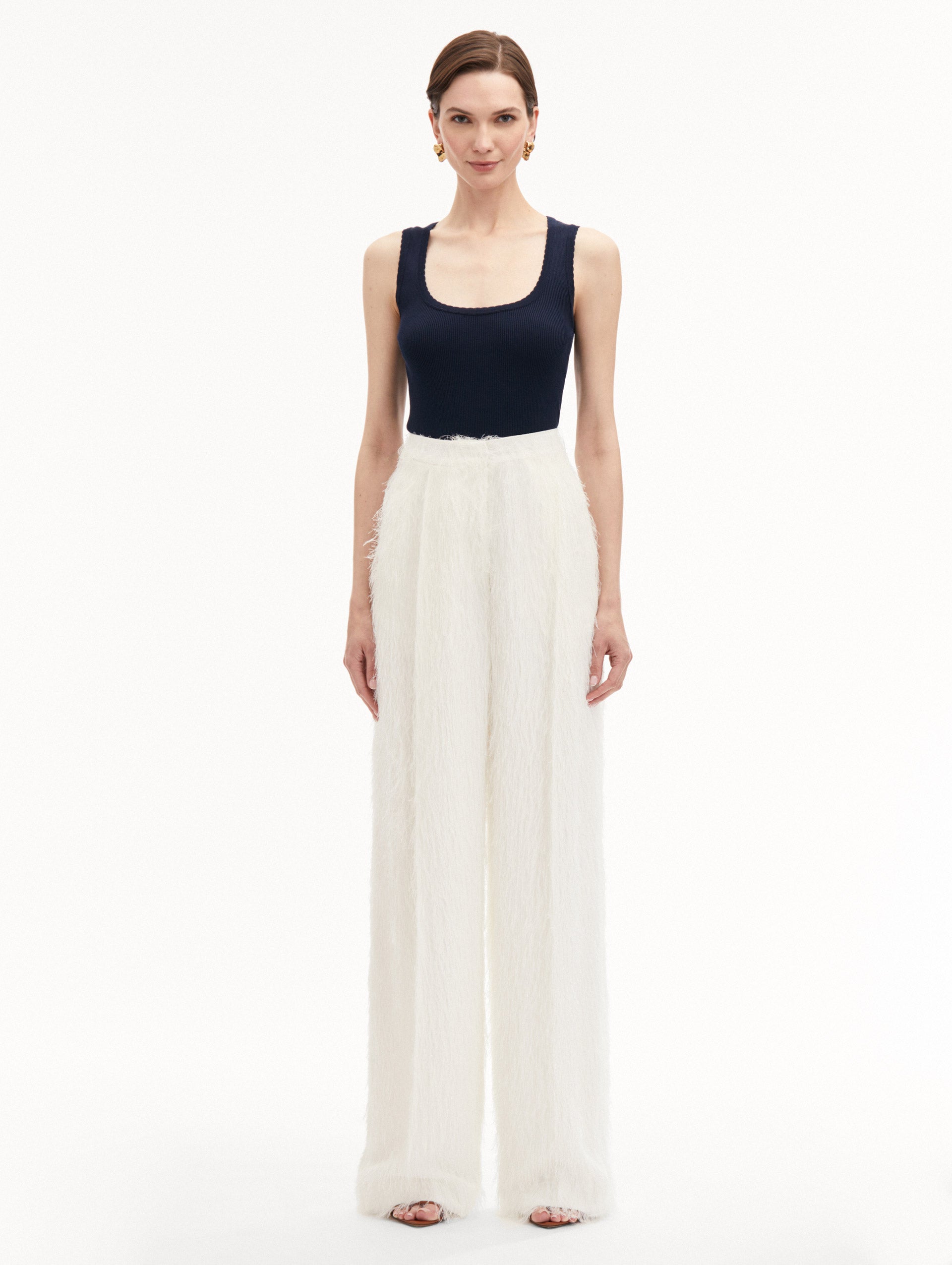 Stylish Fringe Fil Coupé Wide Leg Pants for Women - Boho Chic High Waisted Palazzo Trousers for Casual Outings & Festivals