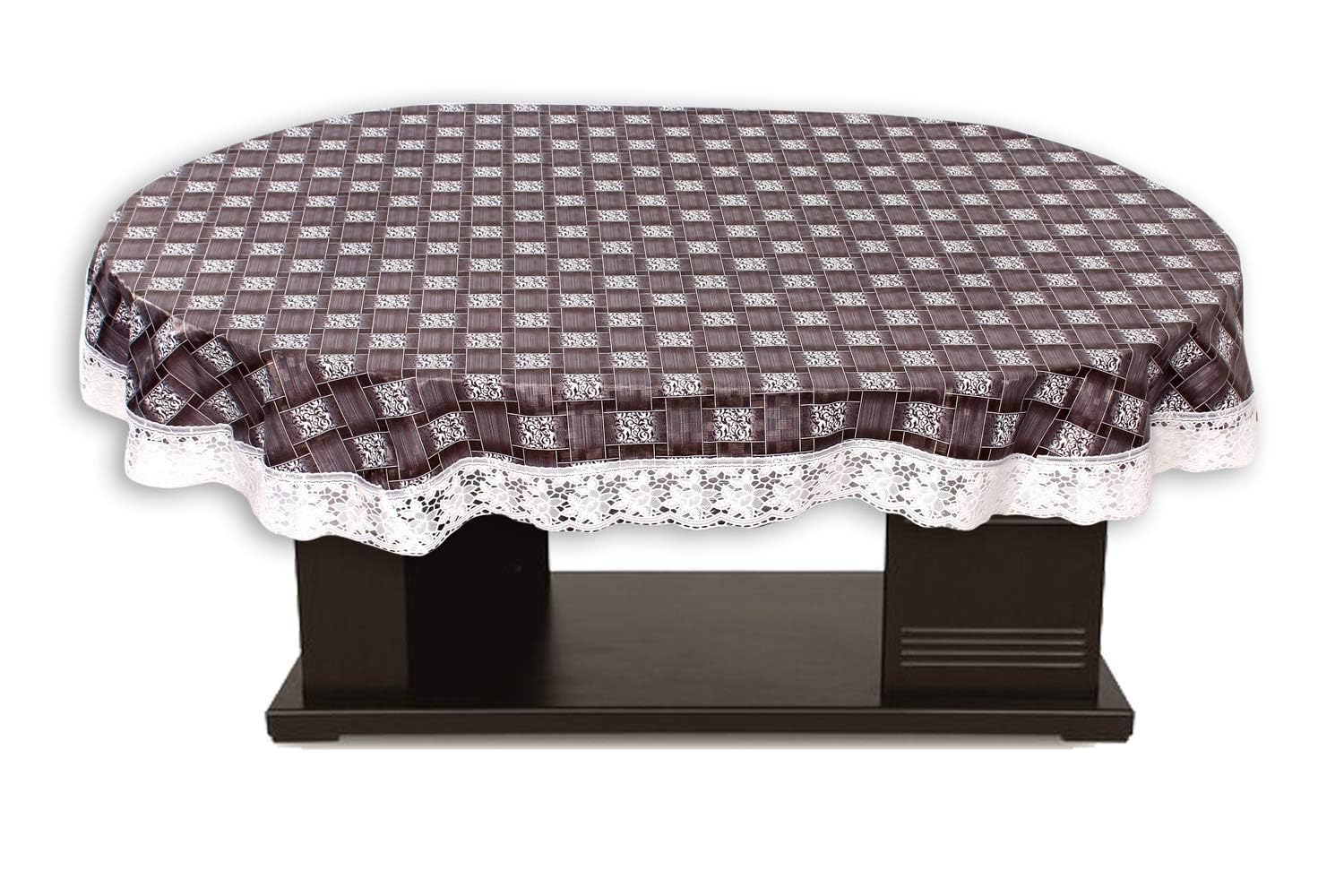 4 Seater Oval Dining Table Cover with White Border Lace - 54x78 Inches, Plastic, Pack of 1 (Grey Box) - Waterproof & Durable Tablecloth for Indoor/Outdoor Parties, Weddings & Family Gatherings