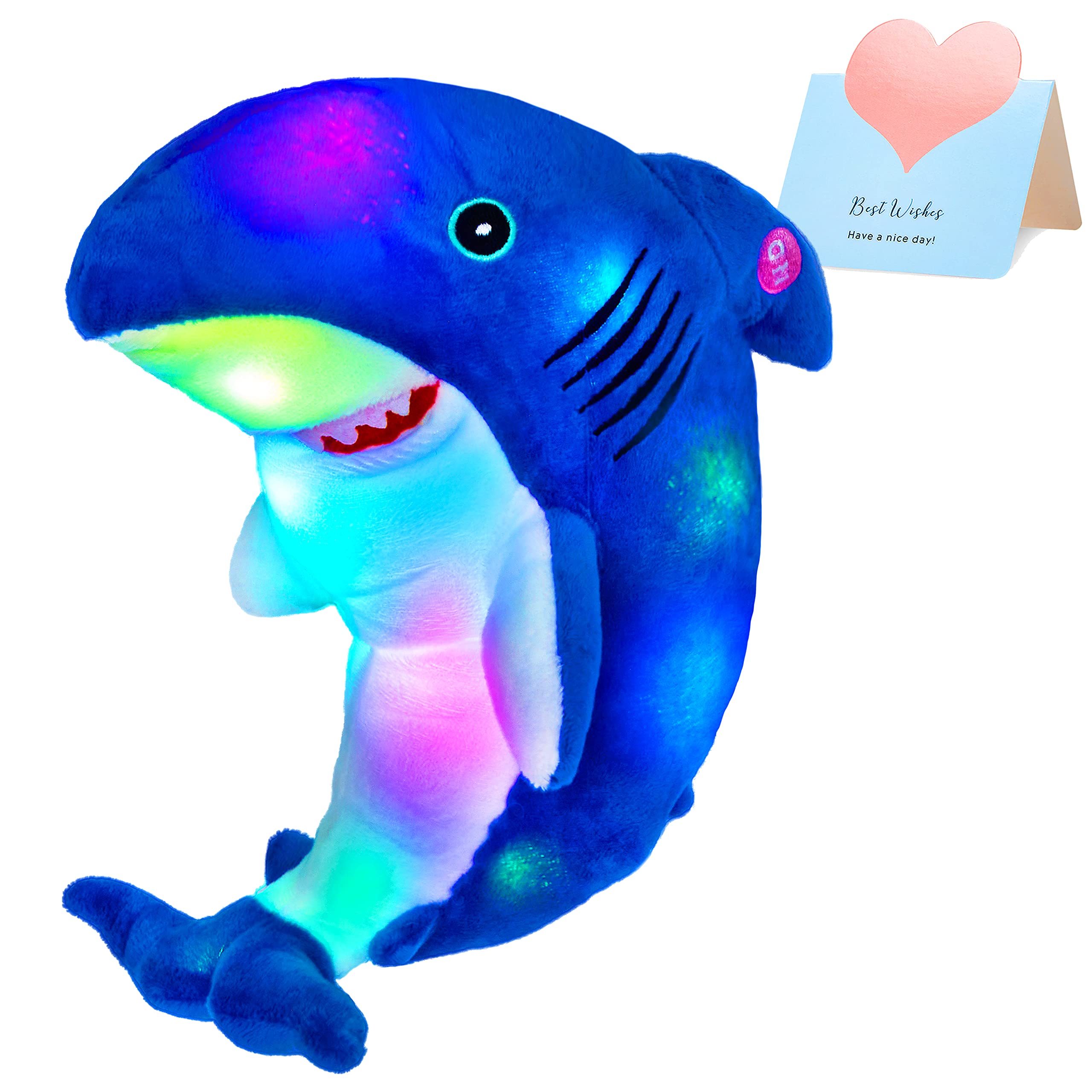 BSTAOFY Glow in The Dark Blue Shark Plush Toy - 10 Inch LED Stuffed Animal for Kids, Ocean Species Night Light, Perfect Birthday Gift & Comfort Toy for Kids Afraid of The Dark | Great for Bedtime, Room Decor & Sensory Play