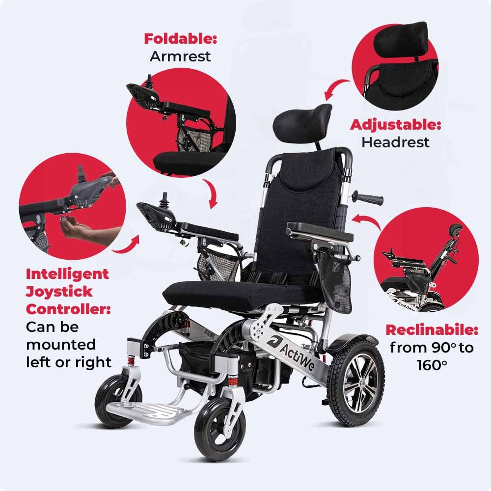 **WX9000 Electric Wheelchair for Adults - Foldable, Reclining, All-Terrain Motorized Wheelchair with Portable Design | Silver | Ideal for Indoor & Outdoor Mobility, Travel, and Daily Use**