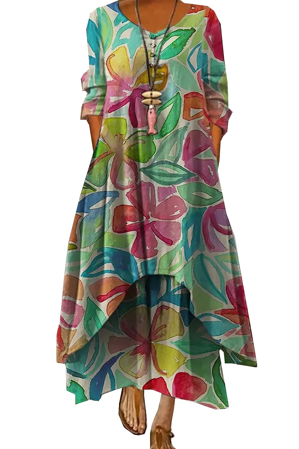 GADSUVI Plus Size Floral Maxi Dress for Women - Loose Bohemian Summer Beach Caftan | Oversized Long Dress for Vacation, Pool Party & Casual Outings