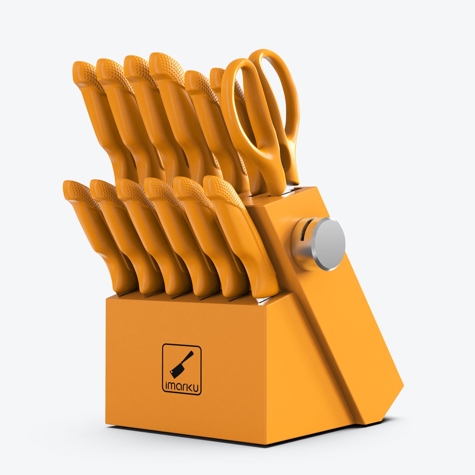 Imarku 14-Piece Orange Knife Set - Professional Kitchen Knives with Blade Cover - Perfect for Home Cooking, BBQ, and Food Prep