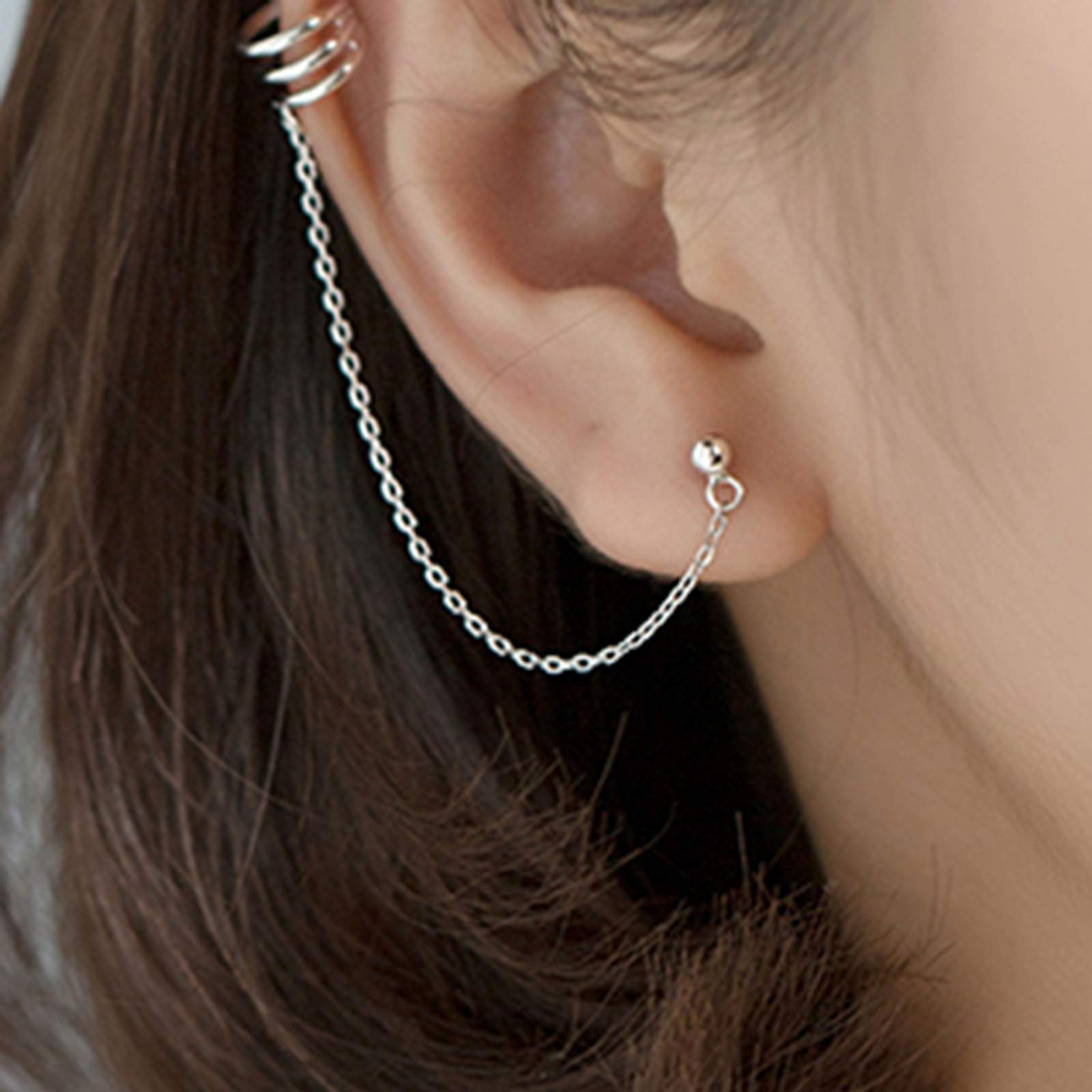 YienDoo Fashion Silver Cuff Climber Earrings for Women - Wrap Tassel Threader Earrings with Long Chain Drop Dangle Design | Perfect for Parties, Weddings, and Everyday Wear