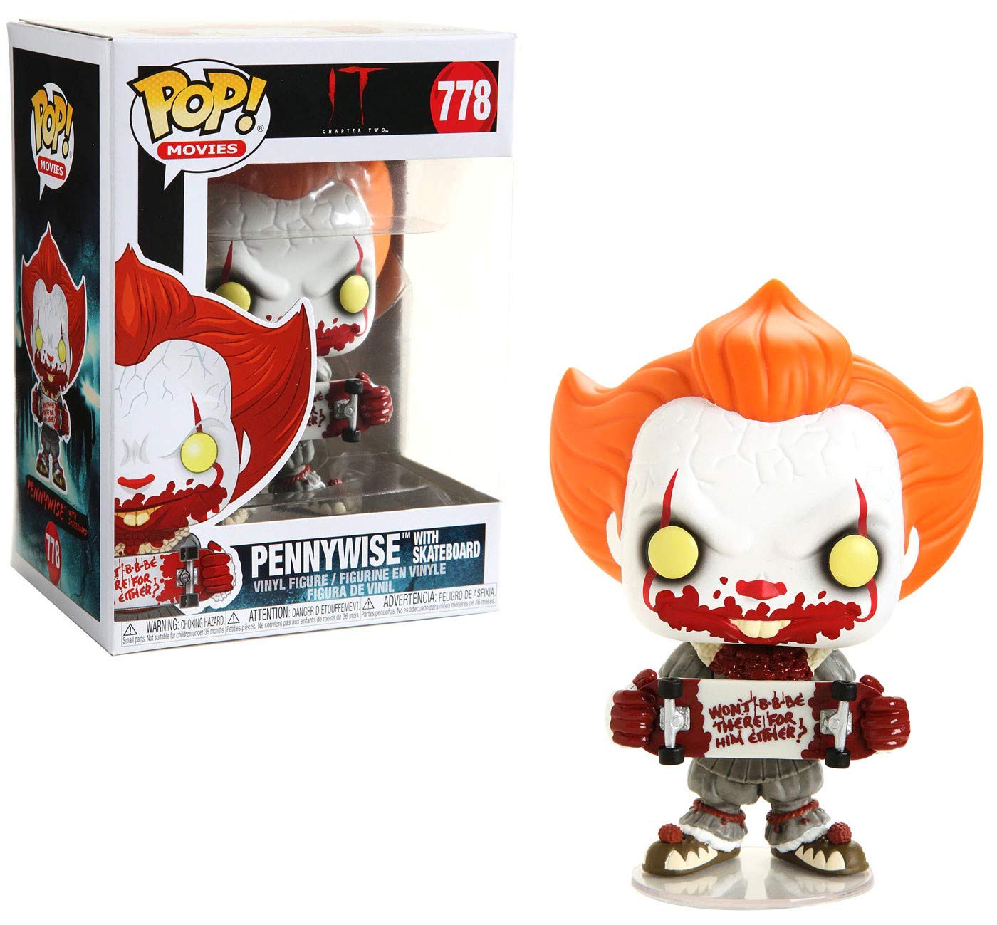 Funko Pop! Movies Pennywise Exclusive Vinyl Figure #778 with Skateboard - IT Chapter 2 Collectible (Multicolor) - Perfect for Horror Fans, Movie Collectors, and Home Decor