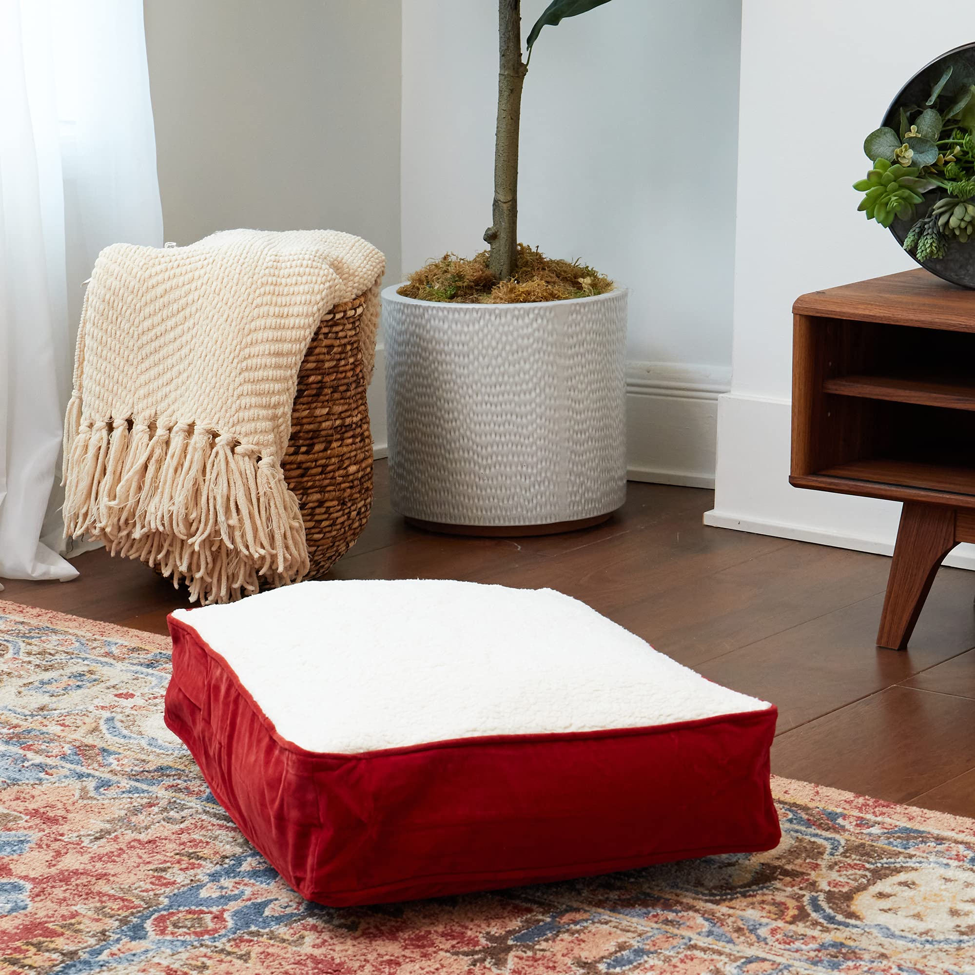 South Pine Porch Buddy Rectangle Dog Bed - Extra Small 24x18 Inch, Soft Crimson Sherpa Cover, Cozy Pet Pillow for Indoor & Outdoor Use - Perfect for Porch, Crate, or Travel