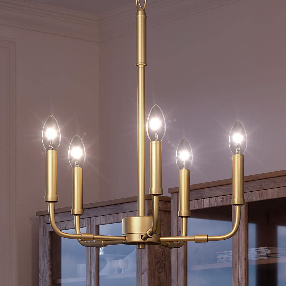 Modern Farmhouse Chandelier - 21.25 Inch Transitional Style Ceiling Light with Olde Brass Finish | Perfect for Dining Room, Kitchen Island or Entryway Lighting | The Bideford Collection UQL3799