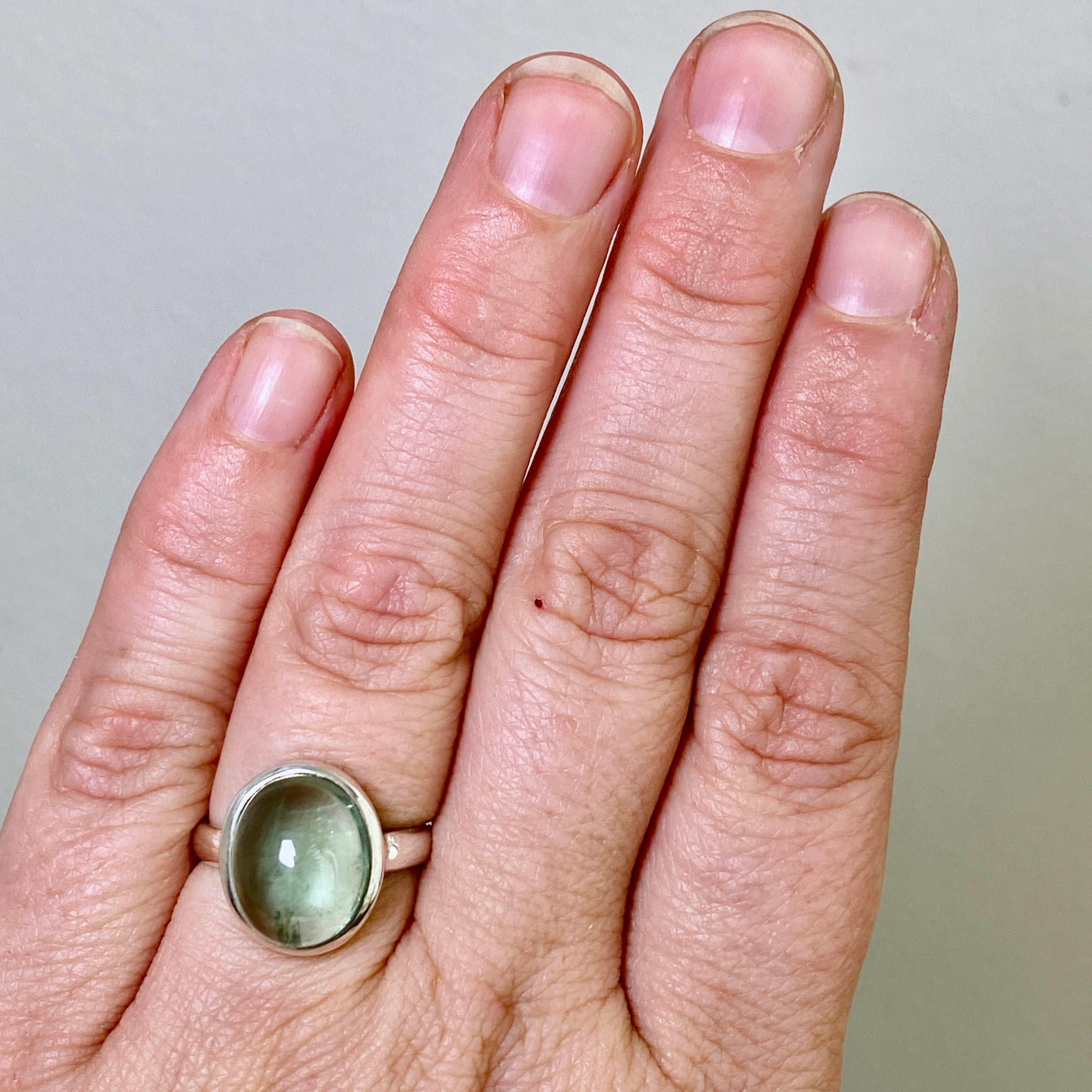 Natural Fluorite Oval Cabochon Ring - Size 5.5 - Handmade Sterling Silver Jewelry - Perfect for Meditation & Energy Healing
