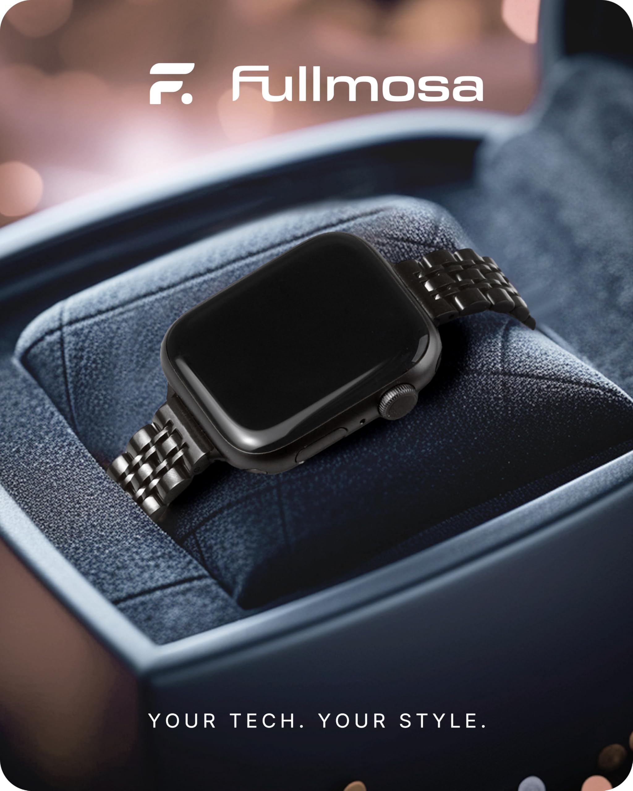 Fullmosa Slim Metal Strap for Apple Watch 38mm 40mm 41mm 42mm - Stainless Steel Thin Replacement Band Compatible with Series 10/9/8/7/6/SE/5/4/3/2/1 - Elegant Black Watch Strap for Women - Perfect for Work, Gym & Everyday Wear