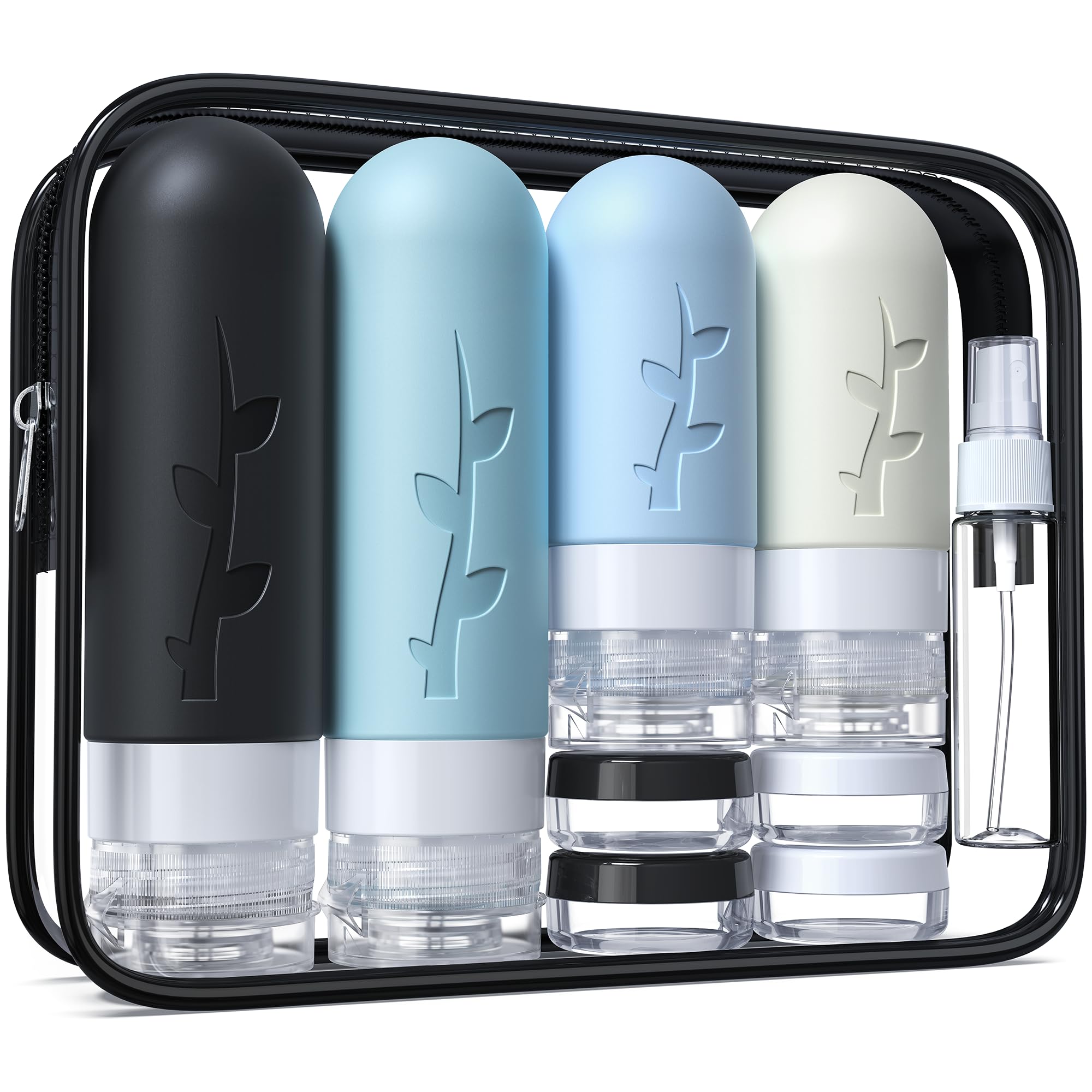18-Piece Silicone Travel Bottles Set - TSA Approved, Leakproof & Refillable Toiletries Containers for Shampoo, Lotion & Cosmetics | Perfect for Air Travel, Gym & Vacation Packing (Black)