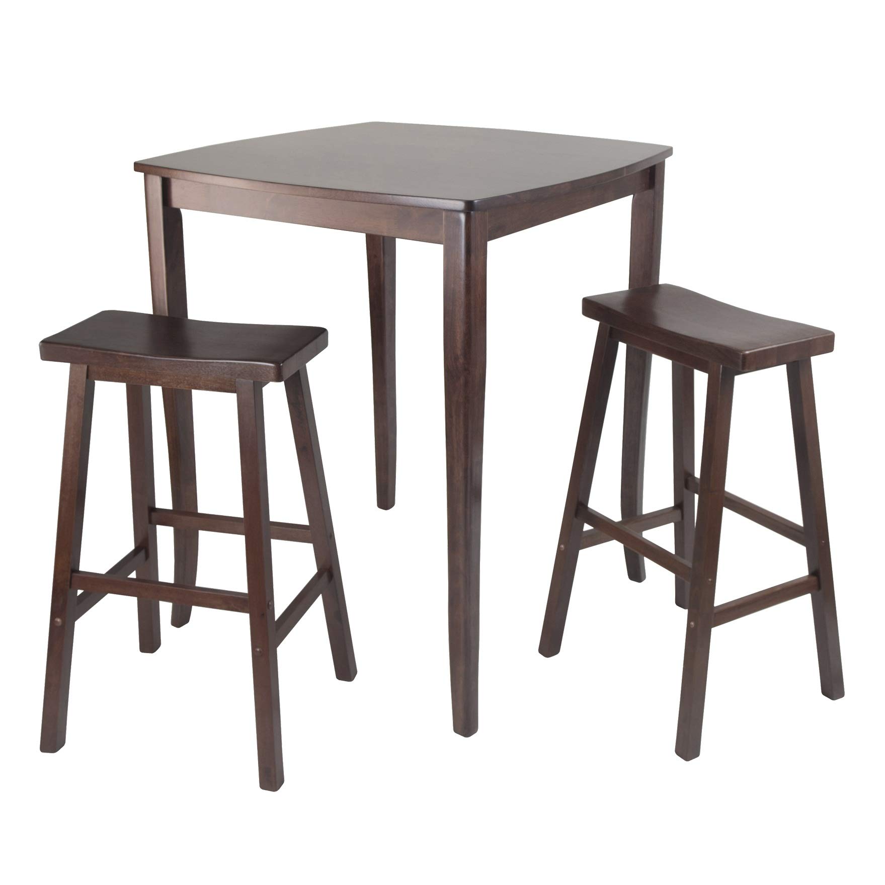 Vintage Walnut Wood Dining Table Set with 3 Saddle Stools - 38.75