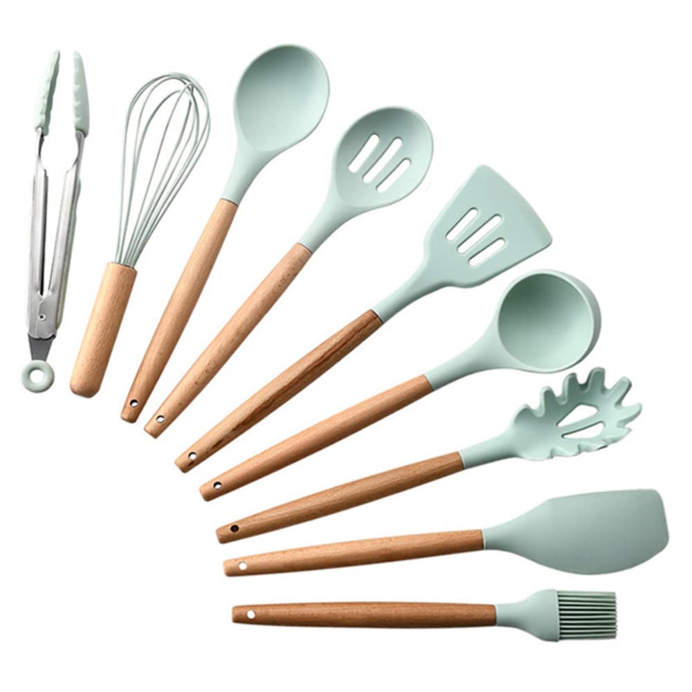 REWOSATA 11-Piece/9-Piece Non-Stick Silicone Cooking Utensil Set with Wooden Handle & Holder - Premium Kitchen Tools for Baking, Frying & Cooking - Perfect for Home Chefs & Professional Kitchens