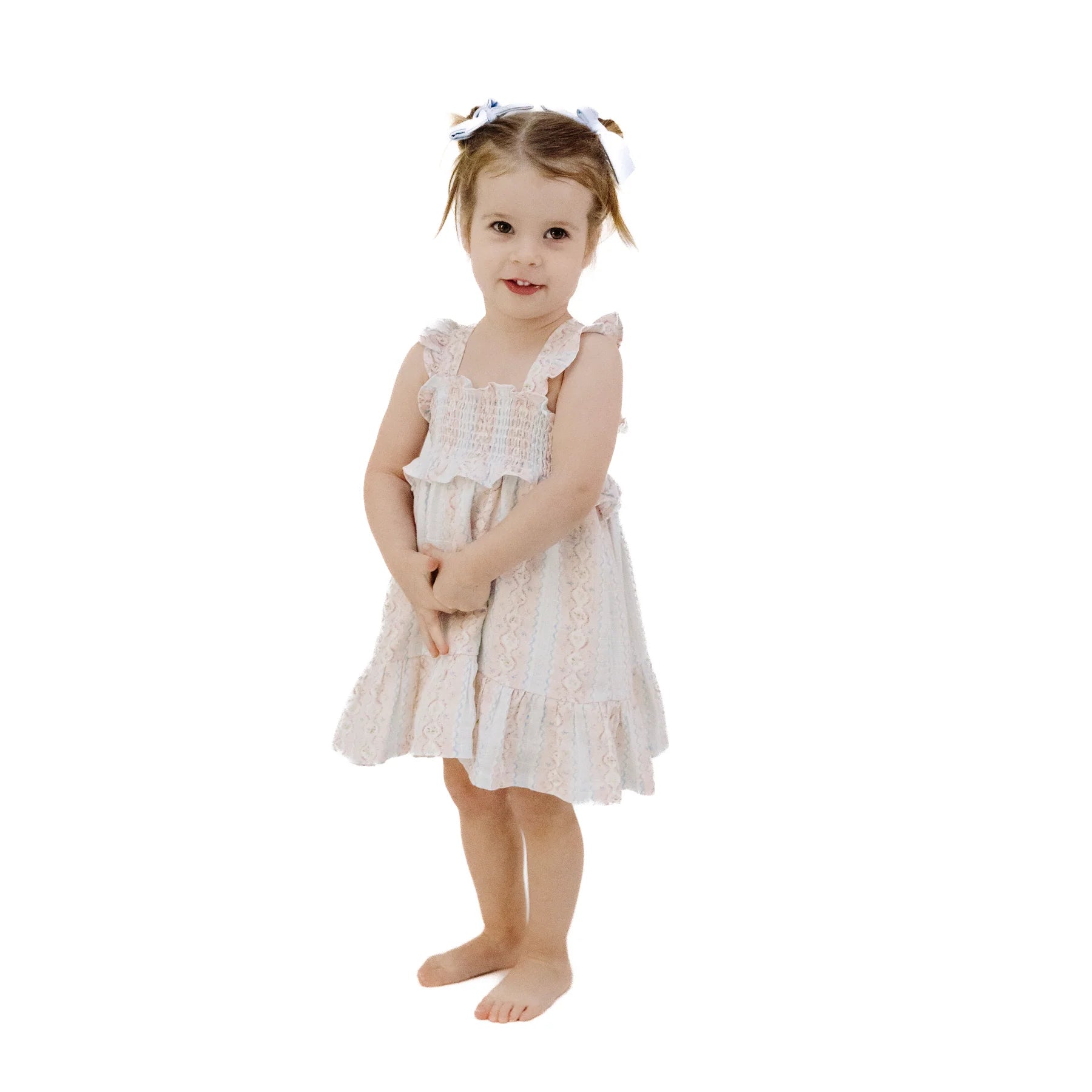 Angel Dear Ogee Floral Smocked Dress for Baby Girls - Soft Cotton Summer Dress with Ruffled Sleeves - Perfect for Photoshoots, Parties & Special Occasions